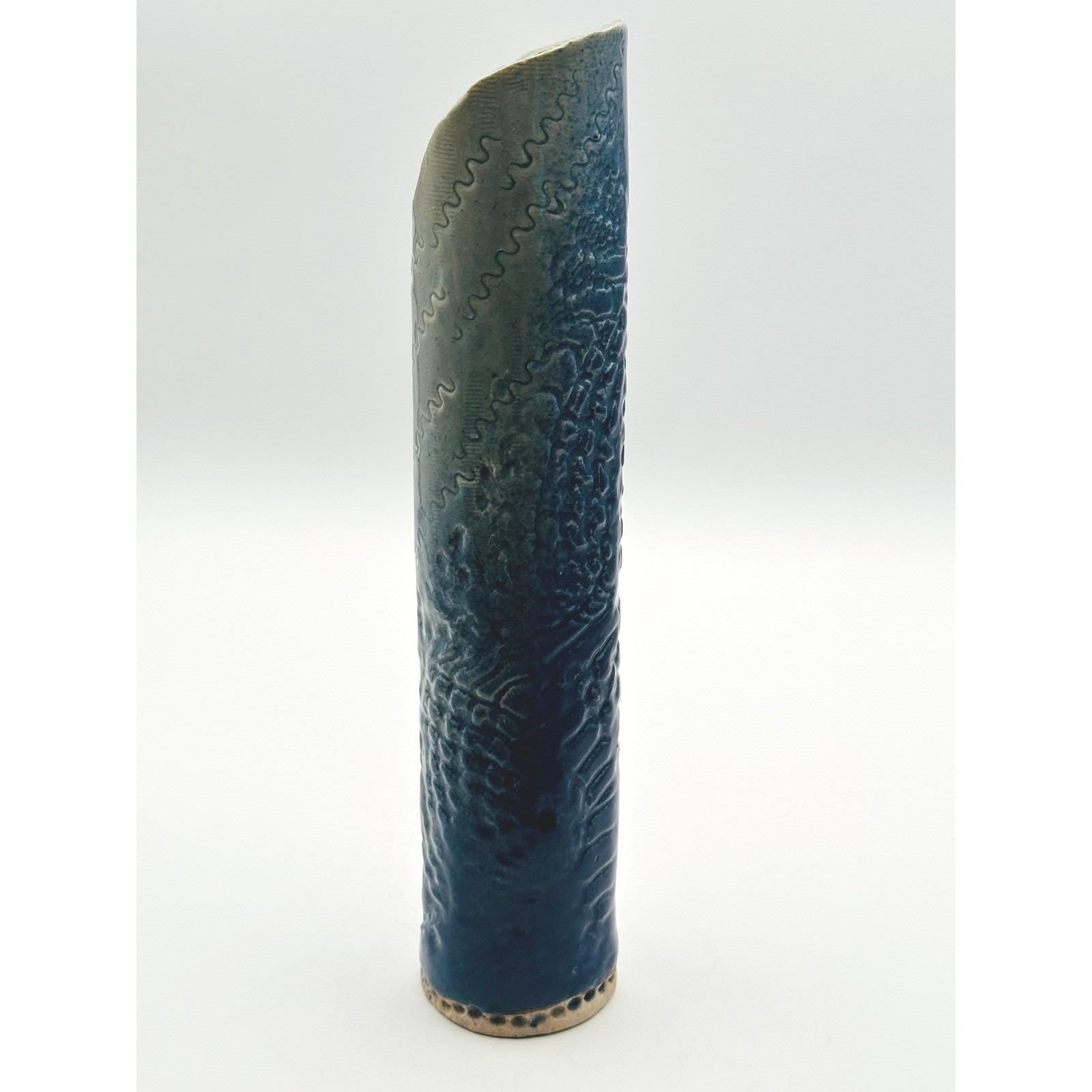 Handmade Studio Pottery Vase - Tall Textured Ceramic Bud Artist Signed Decorative Home Decor