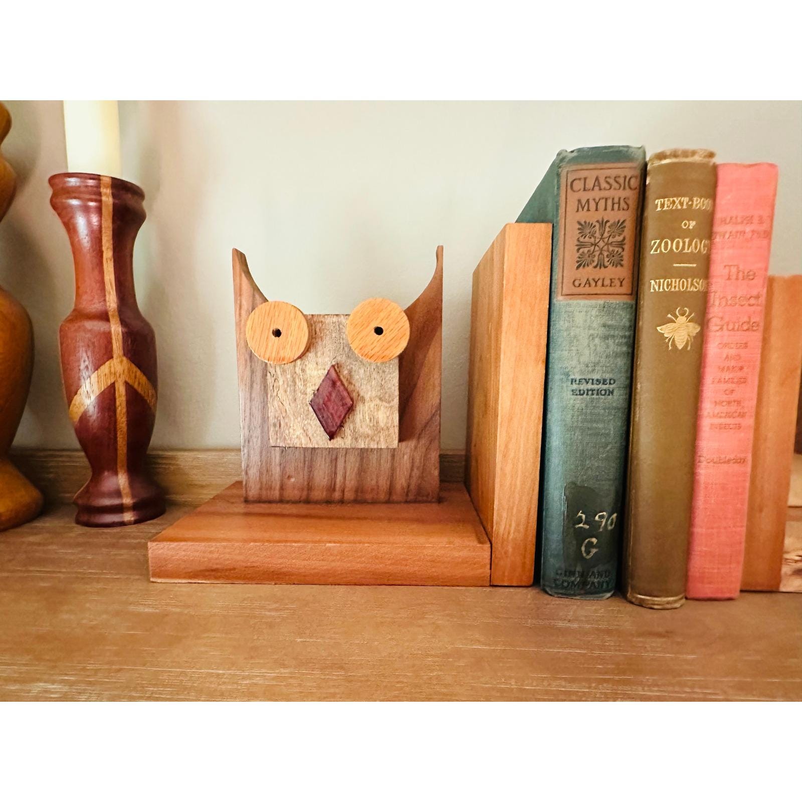 Handmade Wooden Owl Bookends - Rustic Mid-Century Modern Style Home Office Decor