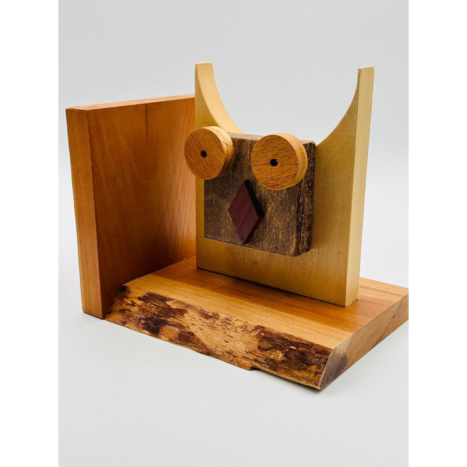 Handmade Wooden Owl Bookends - Rustic Mid-Century Modern Style Home Office Decor