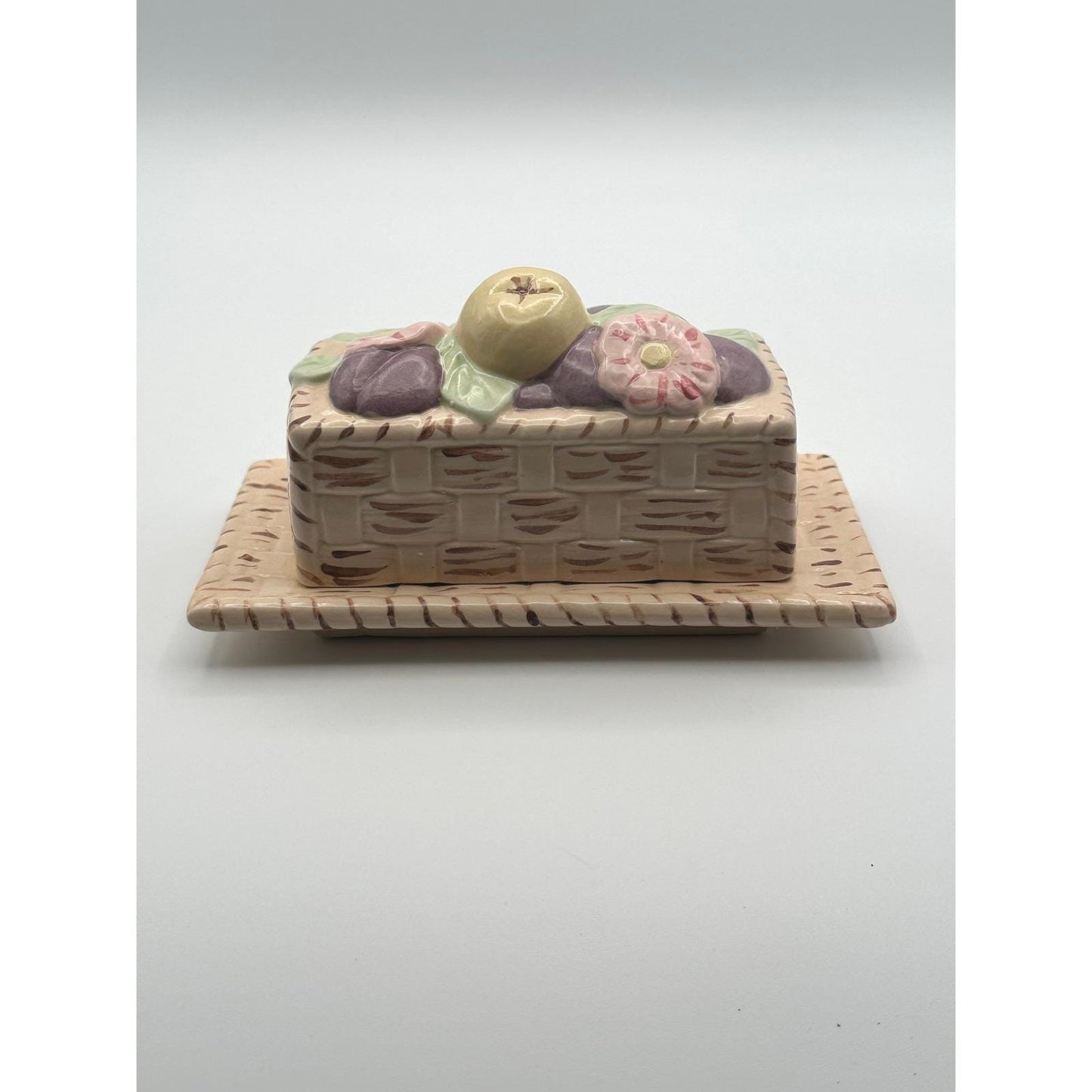 Handmade Butter Dish with Basketweave Design – Artist Signed Ceramic Décor