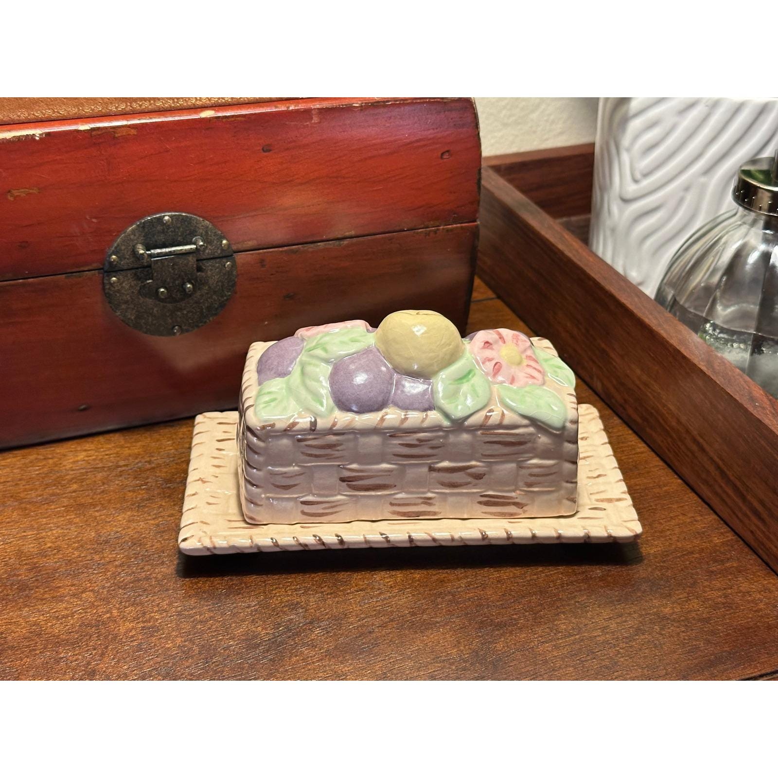 Handmade Butter Dish with Basketweave Design – Artist Signed Ceramic Décor