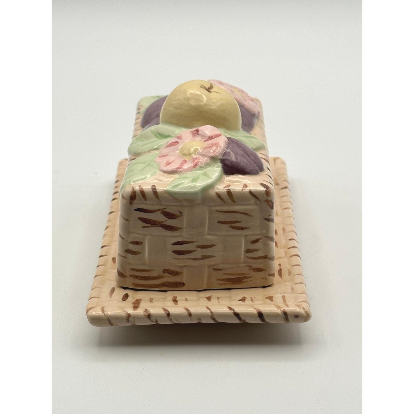 Handmade Butter Dish with Basketweave Design – Artist Signed Ceramic Décor