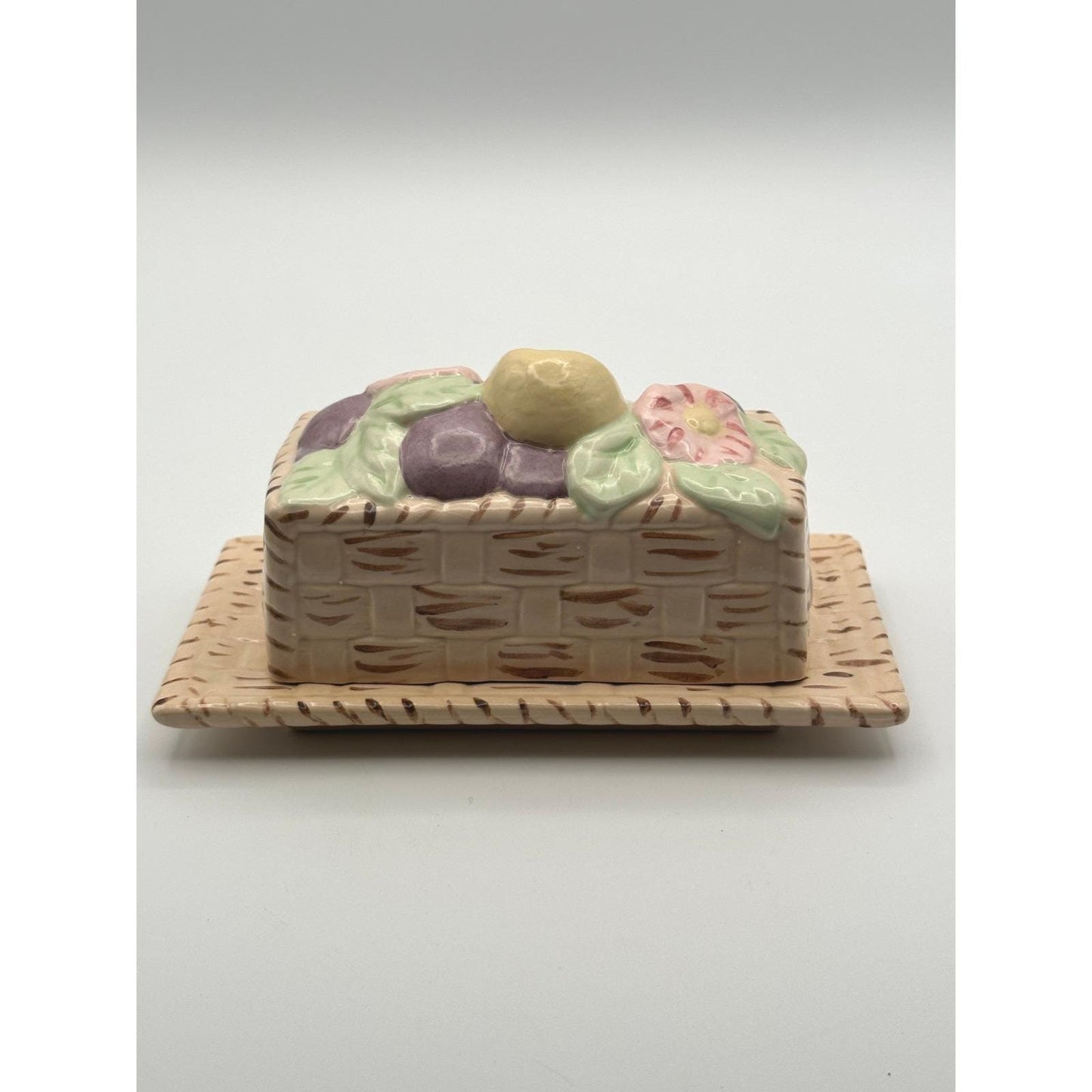 Handmade Butter Dish with Basketweave Design – Artist Signed Ceramic Décor