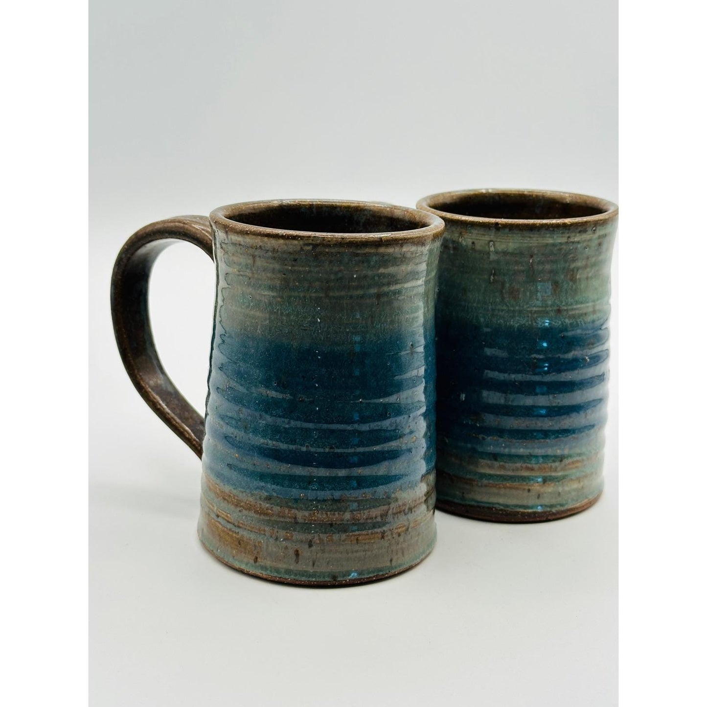 Pair of Handmade Artist Signed Pottery Mugs – Blue Green Studio Stoneware