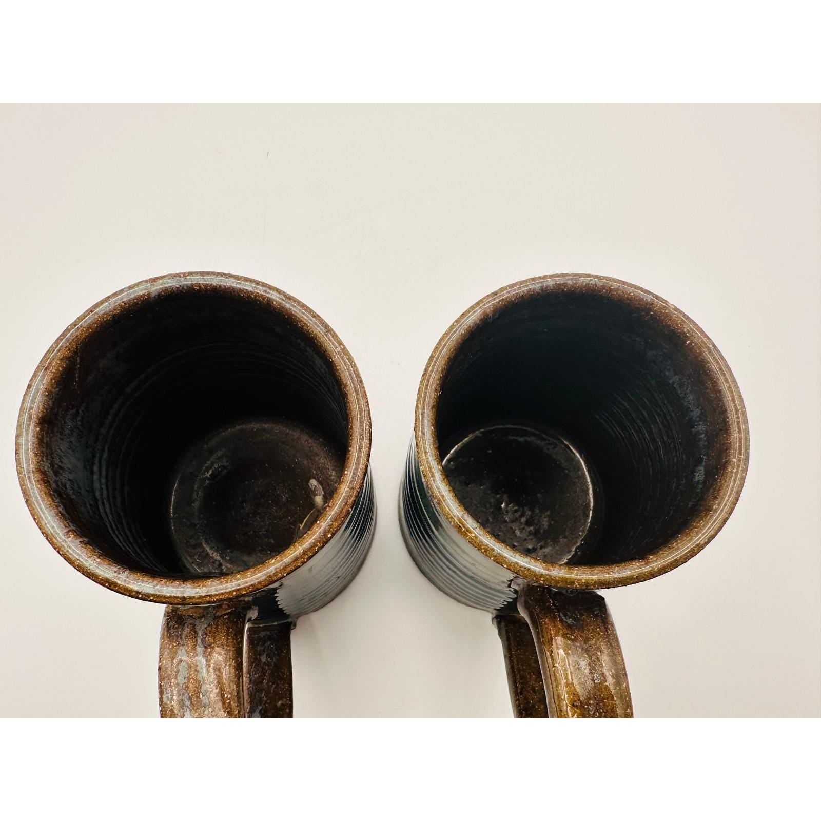 Pair of Handmade Artist Signed Pottery Mugs – Blue Green Studio Stoneware