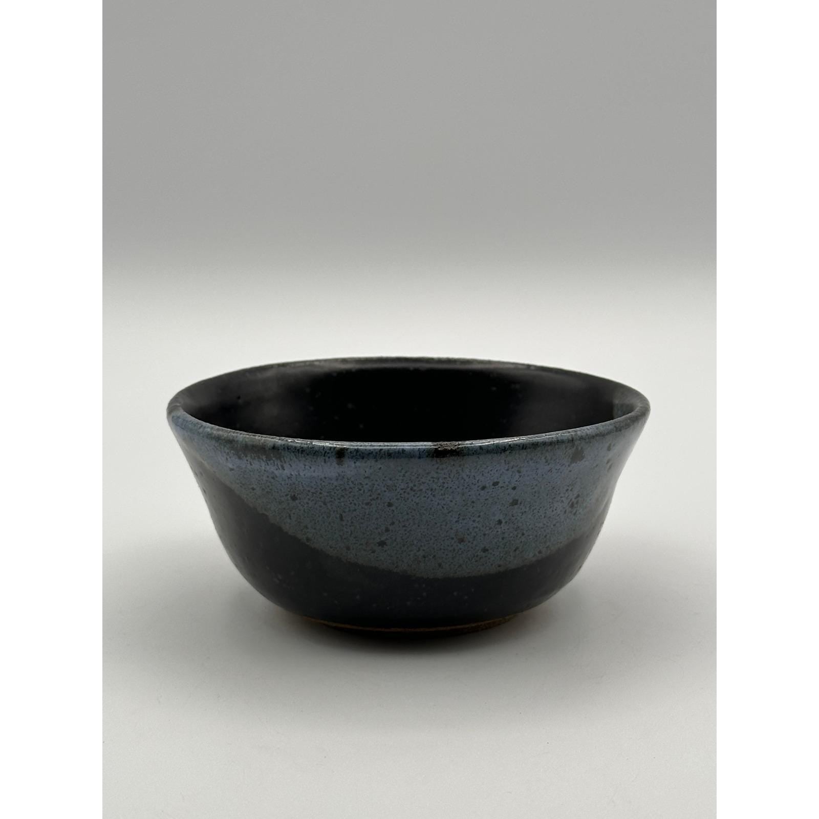 Handmade Artist Signed Pottery Bowl 5 inch Studio Stoneware Blue Black Glaze Ceramic Tableware
