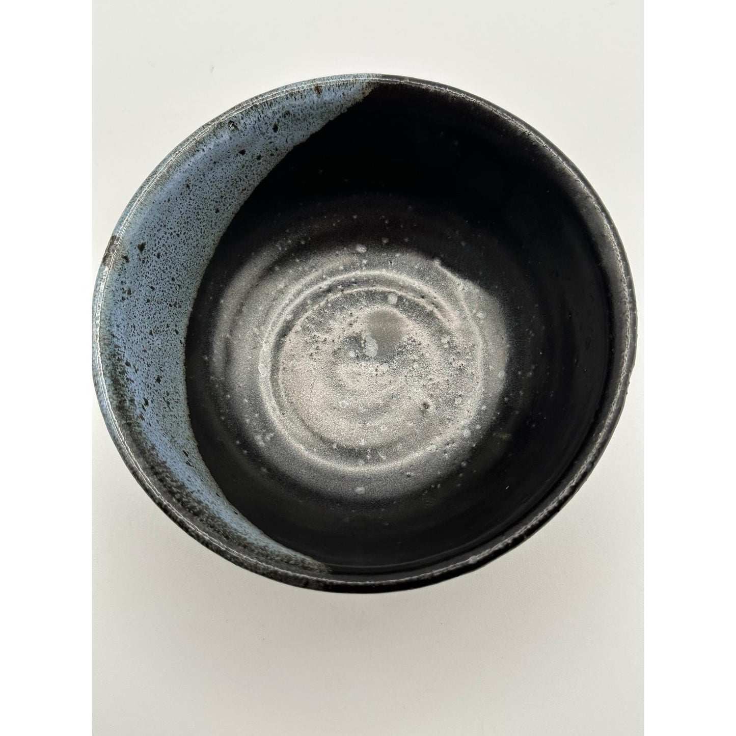 Handmade Artist Signed Pottery Bowl 5 inch Studio Stoneware Blue Black Glaze Ceramic Tableware