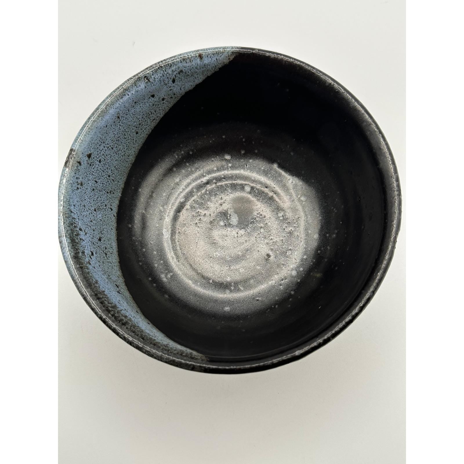 Handmade Artist Signed Pottery Bowl 5 inch Studio Stoneware Blue Black Glaze Ceramic Tableware