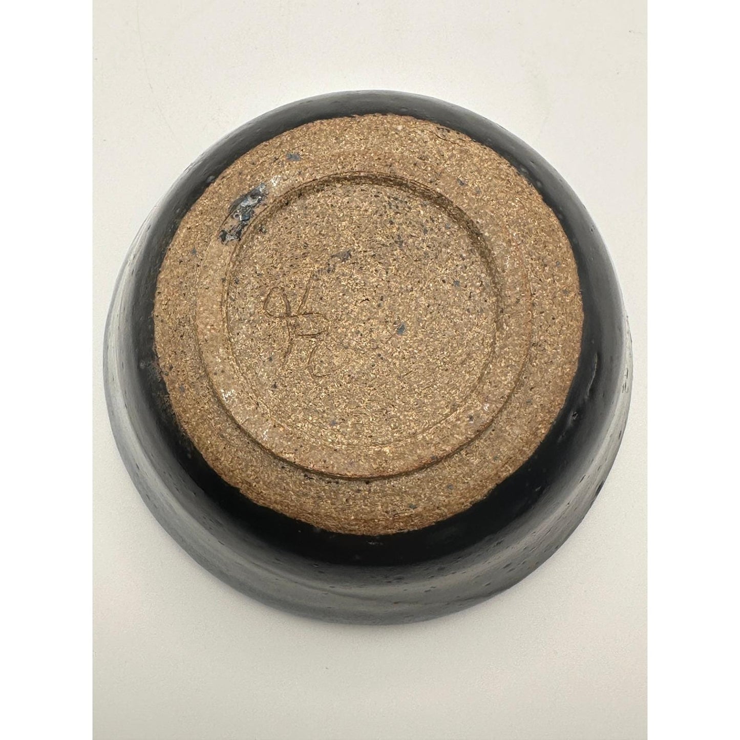 Handmade Artist Signed Pottery Bowl 5 inch Studio Stoneware Blue Black Glaze Ceramic Tableware