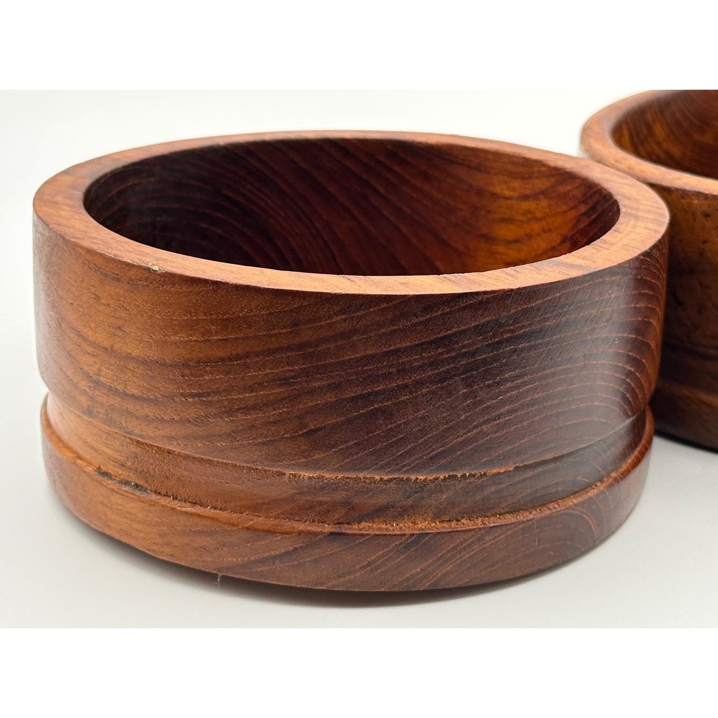 Vintage Teak Wood Serving Bowls Set of 2 - Mid Century Modern Solid Wooden Kitchen Decor