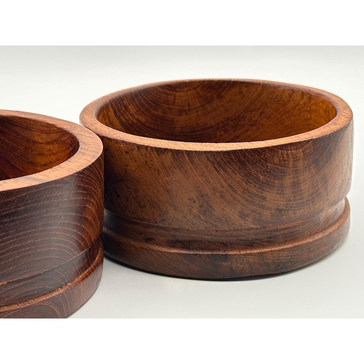 Vintage Teak Wood Serving Bowls Set of 2 - Mid Century Modern Solid Wooden Kitchen Decor