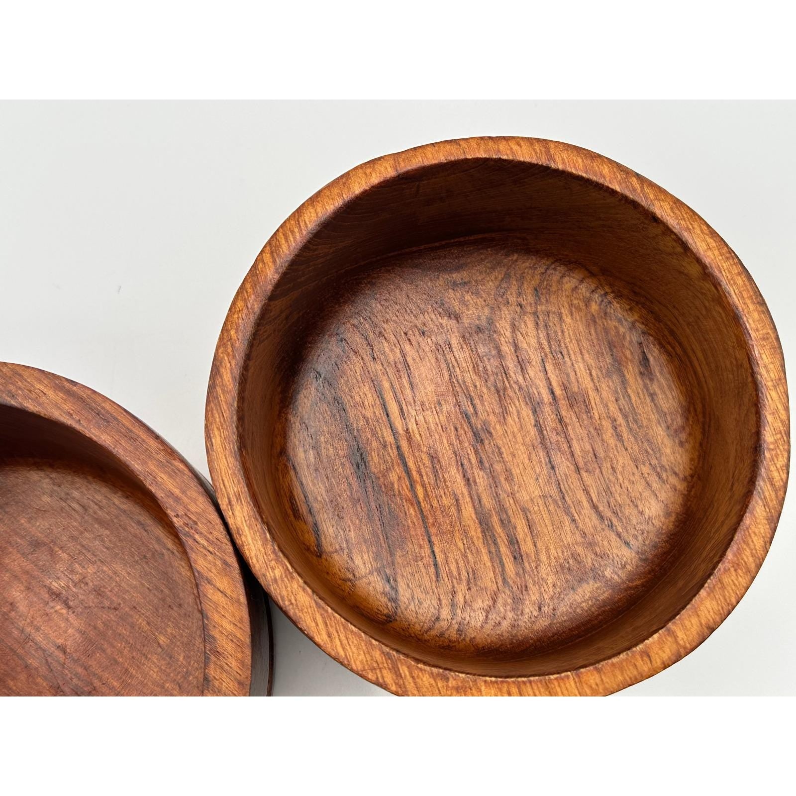 Vintage Teak Wood Serving Bowls Set of 2 - Mid Century Modern Solid Wooden Kitchen Decor