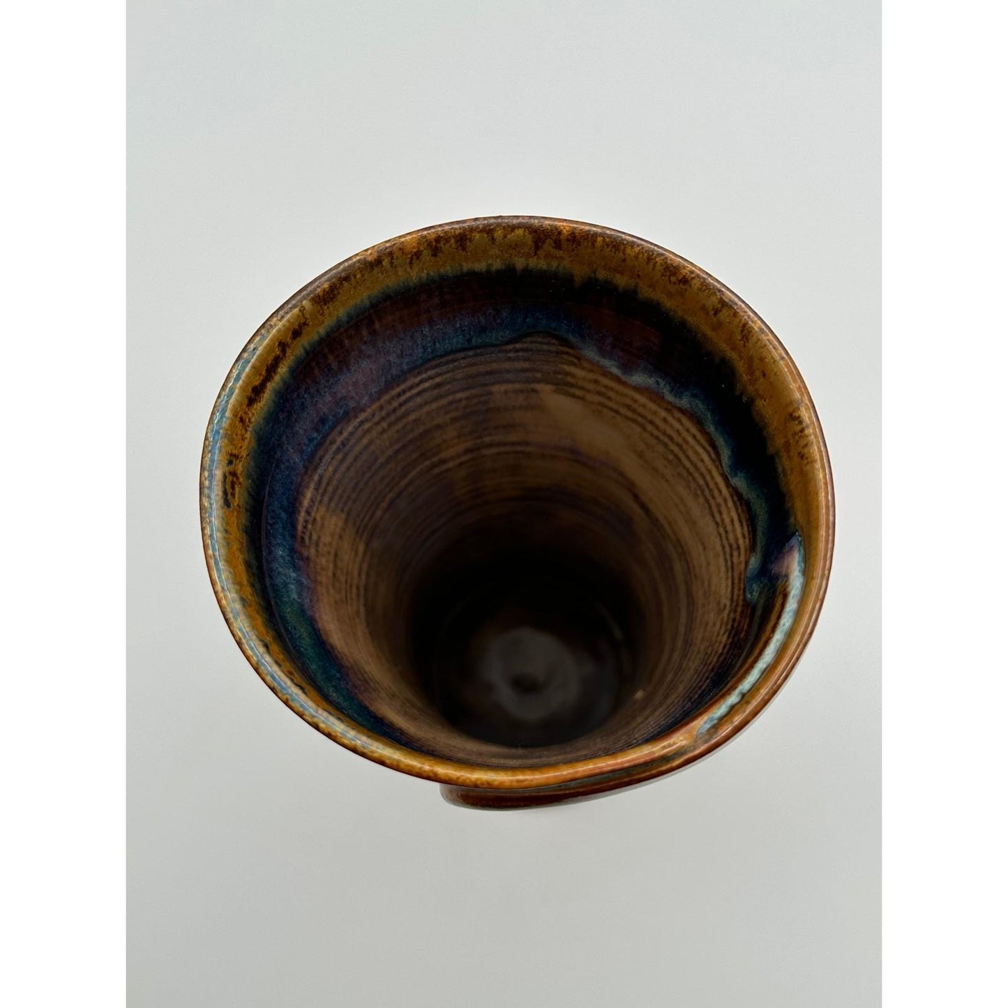 Tall Handmade Studio Pottery Vase Blue Green Drip Glaze Ceramic Vessel Contemporary Decor