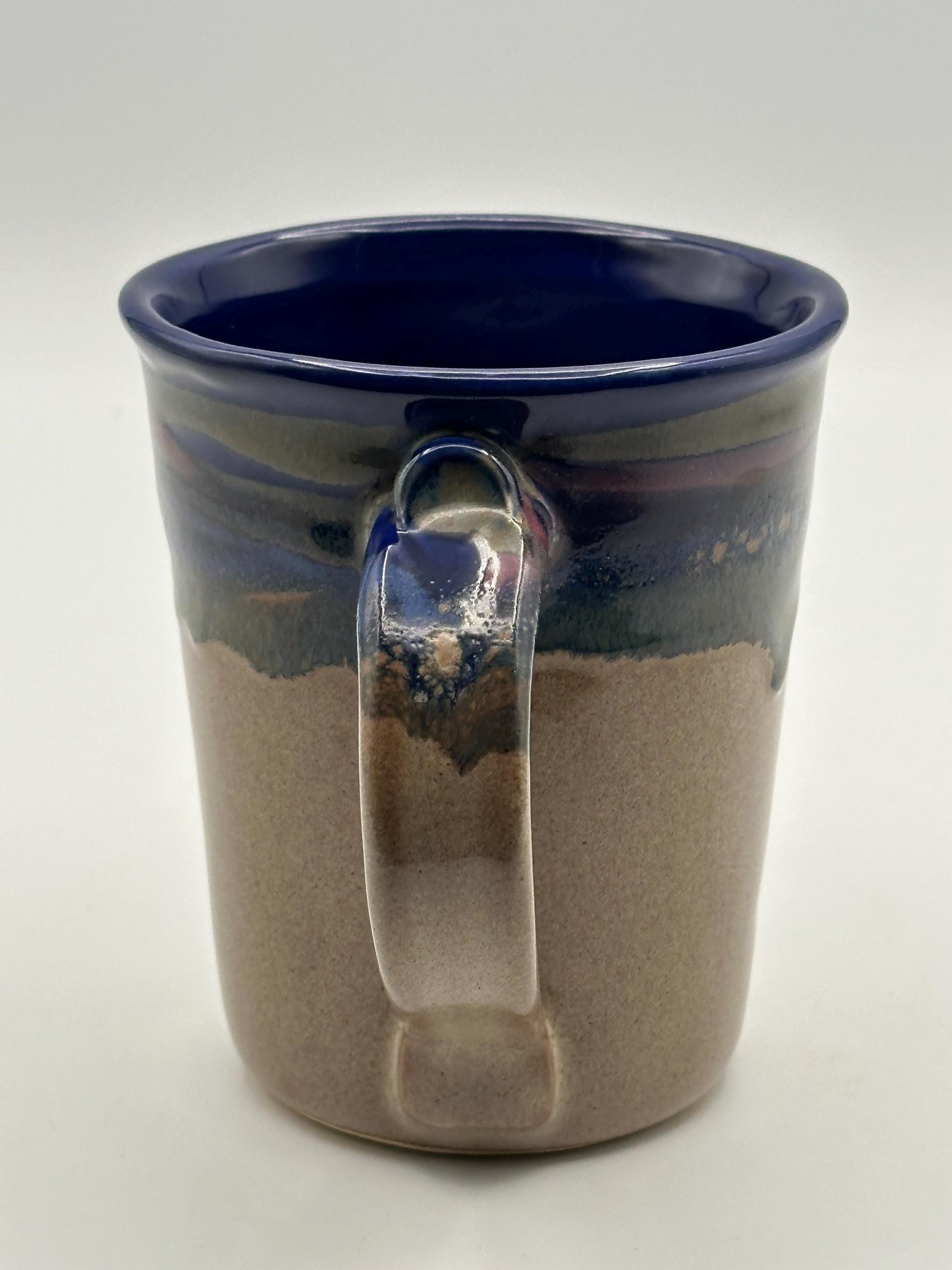 Artist Signed Handmade Studio Pottery Coffee Mug Blue Drip Glaze Ceramic Stoneware Cup