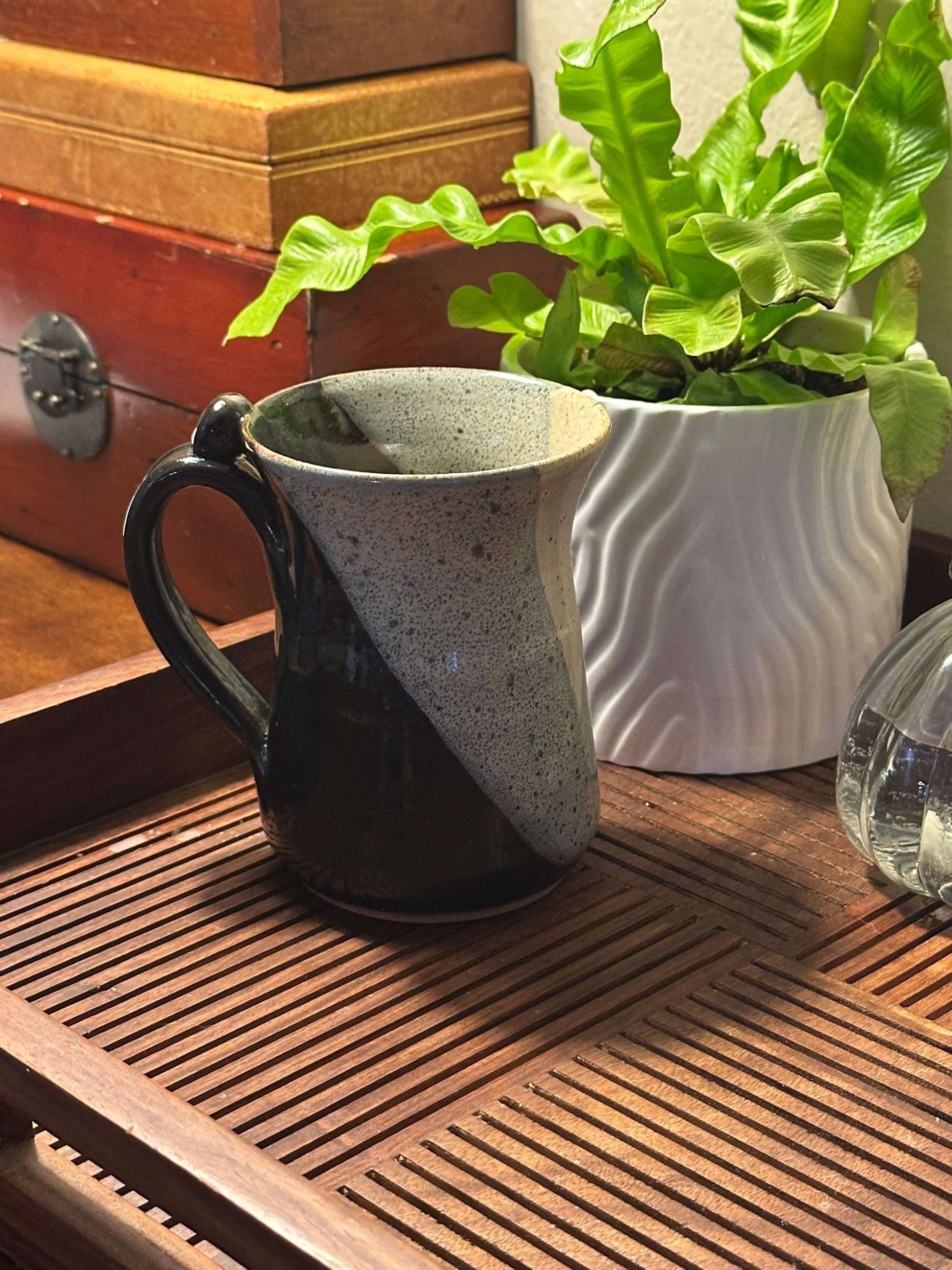 Handmade Pottery Mug - Modern Two-Tone Glaze Artisan Ceramic Coffee Cup Studio Stoneware