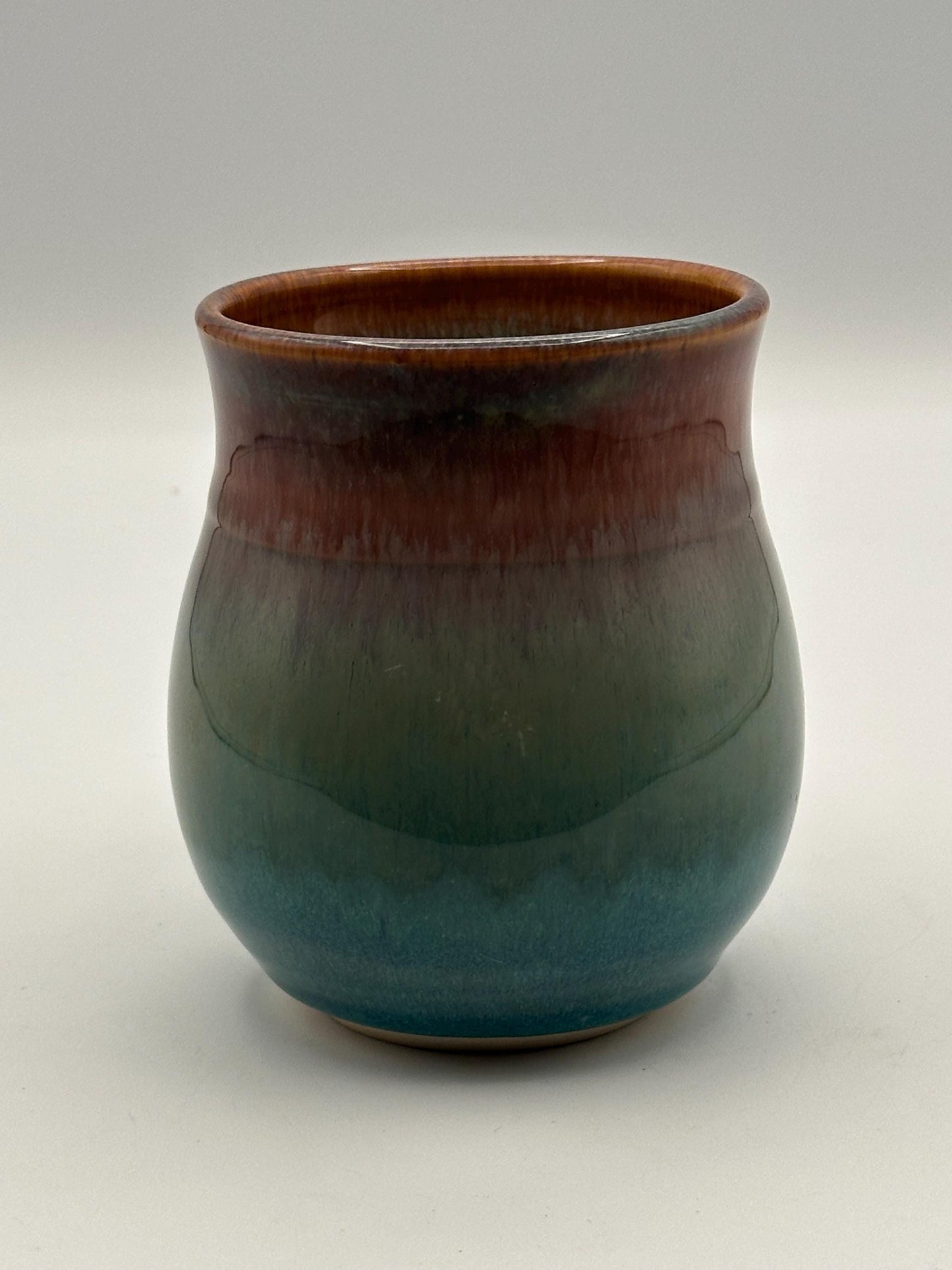 Artist Signed Handmade Pottery Mug Studio Ceramic Coffee Cup Blue Green Brown Drip Glaze Stoneware