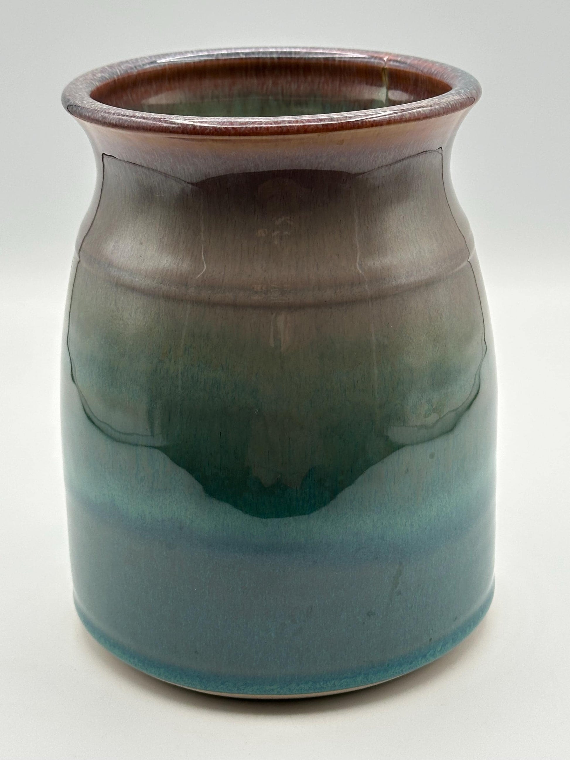 Artist Signed Handmade Pottery Vase Blue Green Brown Drip Glaze 7 Inch Stoneware Ceramic Studio Vessel