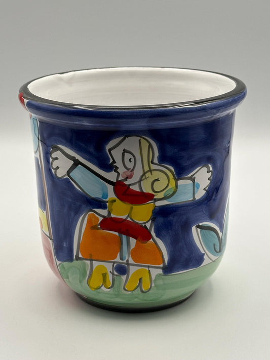 Vintage La Musa Italian Ceramic Utensil Holder Planter | Hand-Painted Folk Art Pot Made Italy 1970s Colorful Kitchen Decor
