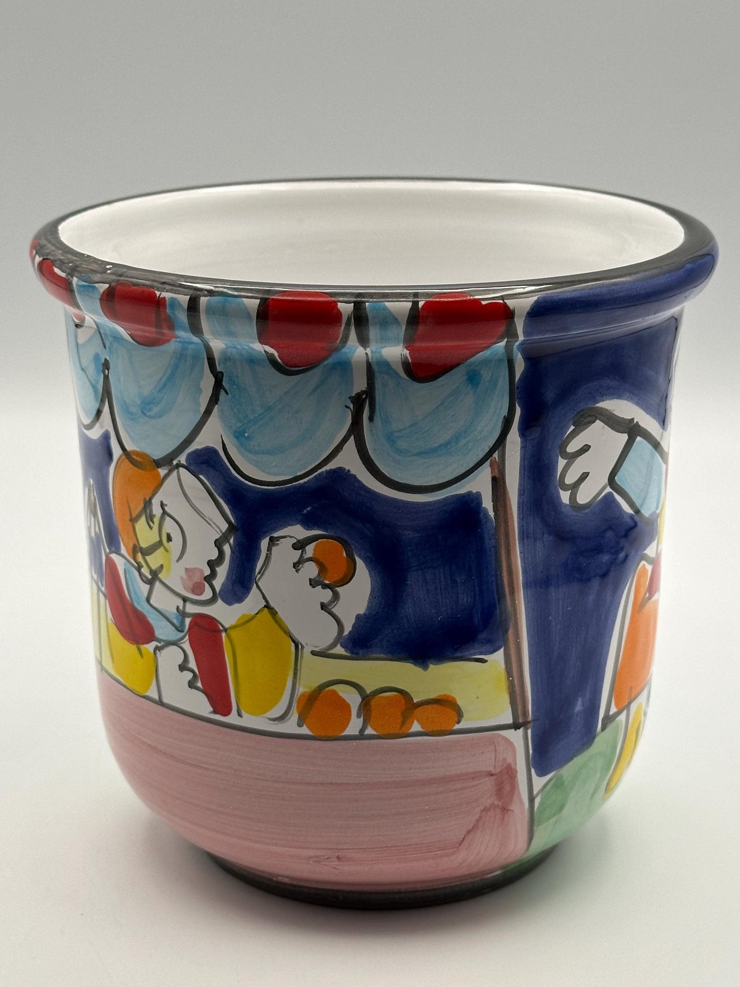 Vintage La Musa Italian Ceramic Utensil Holder Planter | Hand-Painted Folk Art Pot Made Italy 1970s Colorful Kitchen Decor