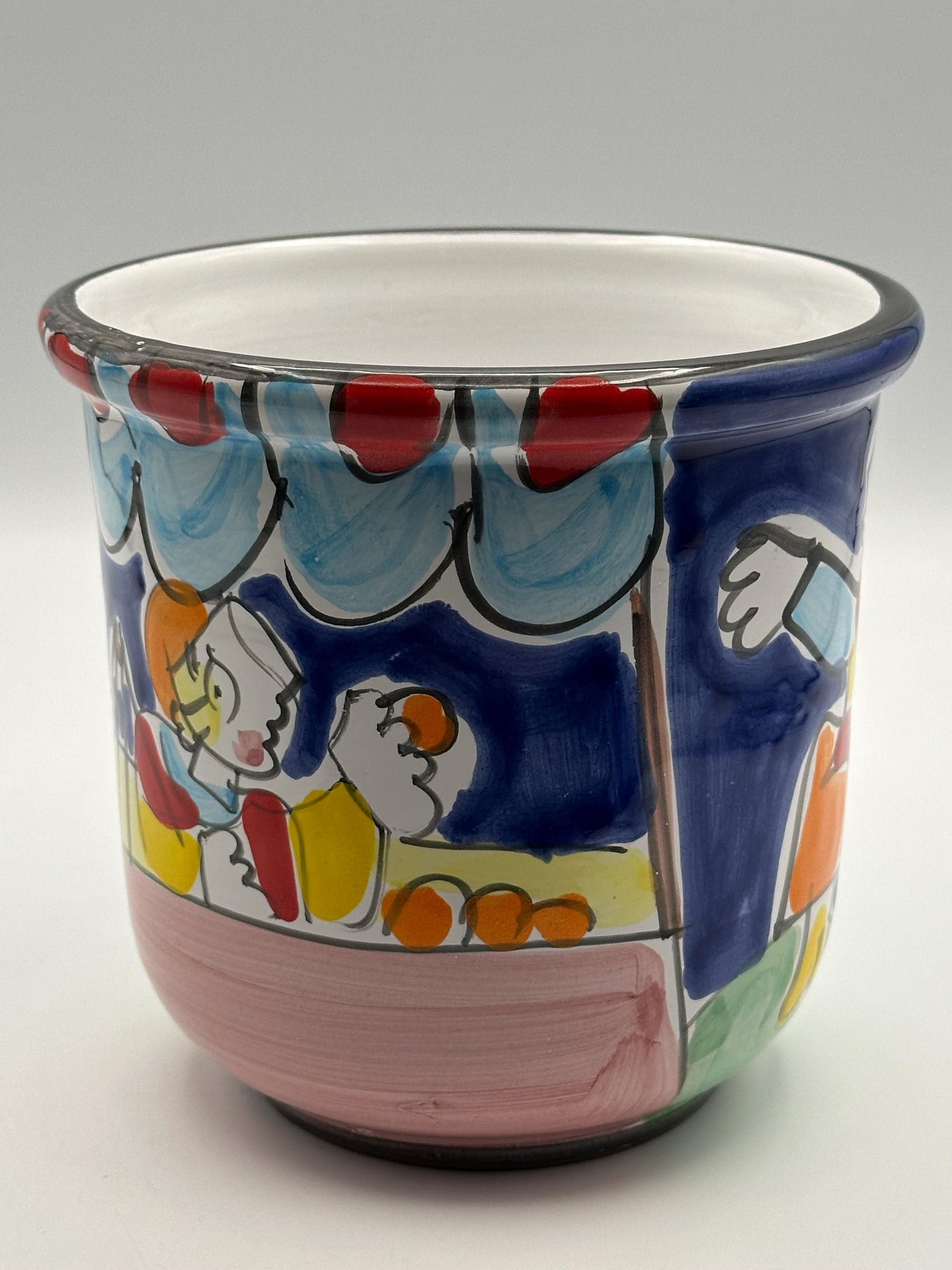 Vintage La Musa Italian Ceramic Utensil Holder Planter | Hand-Painted Folk Art Pot Made Italy 1970s Colorful Kitchen Decor