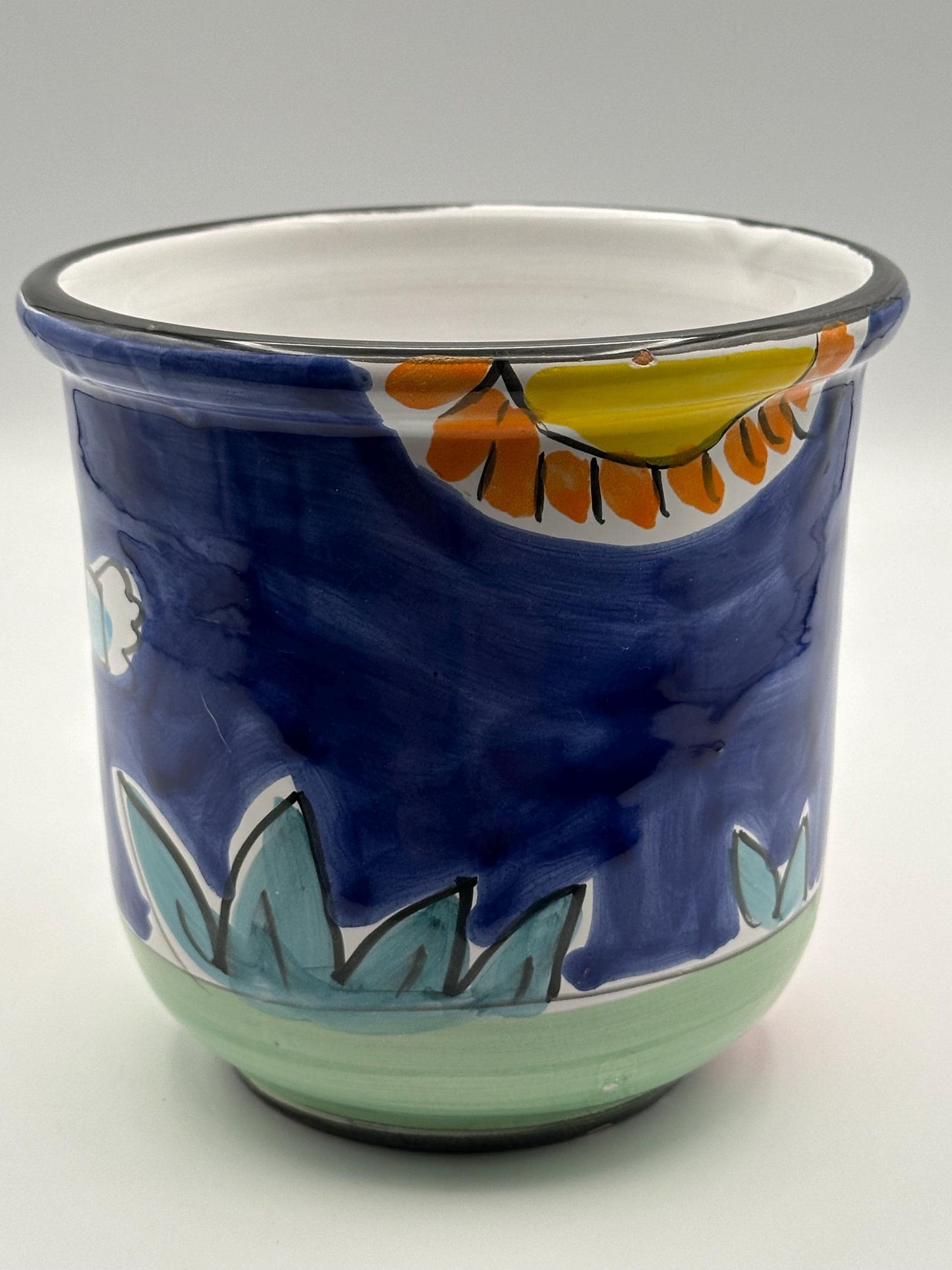 Vintage La Musa Italian Ceramic Utensil Holder Planter | Hand-Painted Folk Art Pot Made Italy 1970s Colorful Kitchen Decor