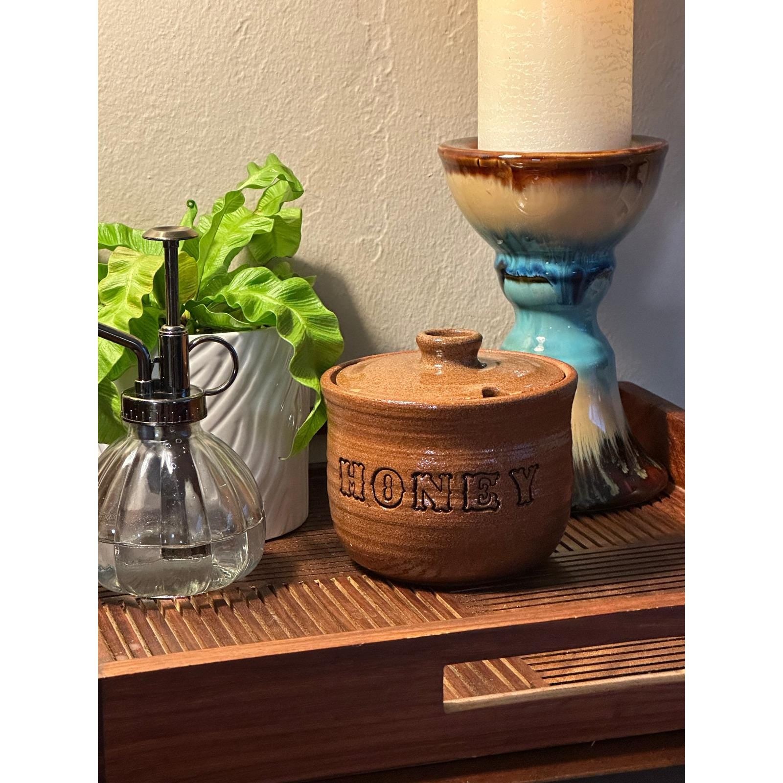 Handcrafted Vintage Studio Pottery Honey Pot Artist Signed Ceramic Kitchen Storage Jar Collectible Stoneware