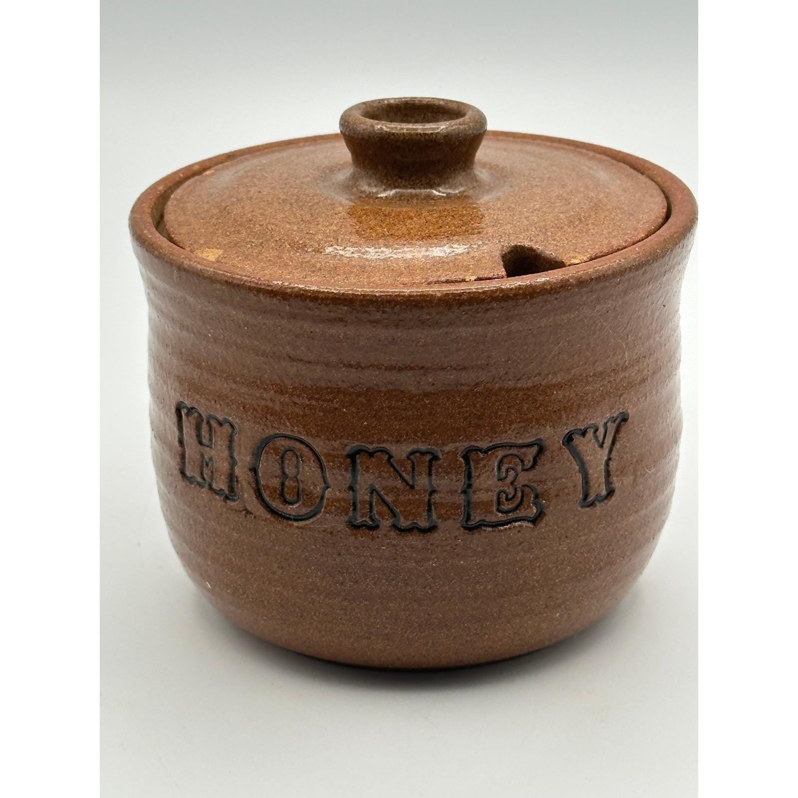 Handcrafted Vintage Studio Pottery Honey Pot Artist Signed Ceramic Kitchen Storage Jar Collectible Stoneware