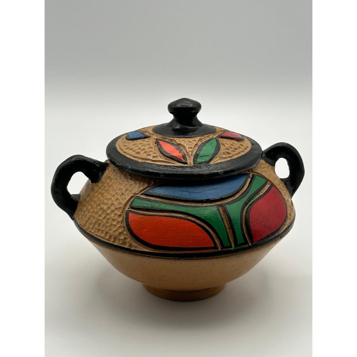 Handmade Mexican Lidded Pottery Vessel - Hand-Painted Folk Art Ceramic Jar with Cover