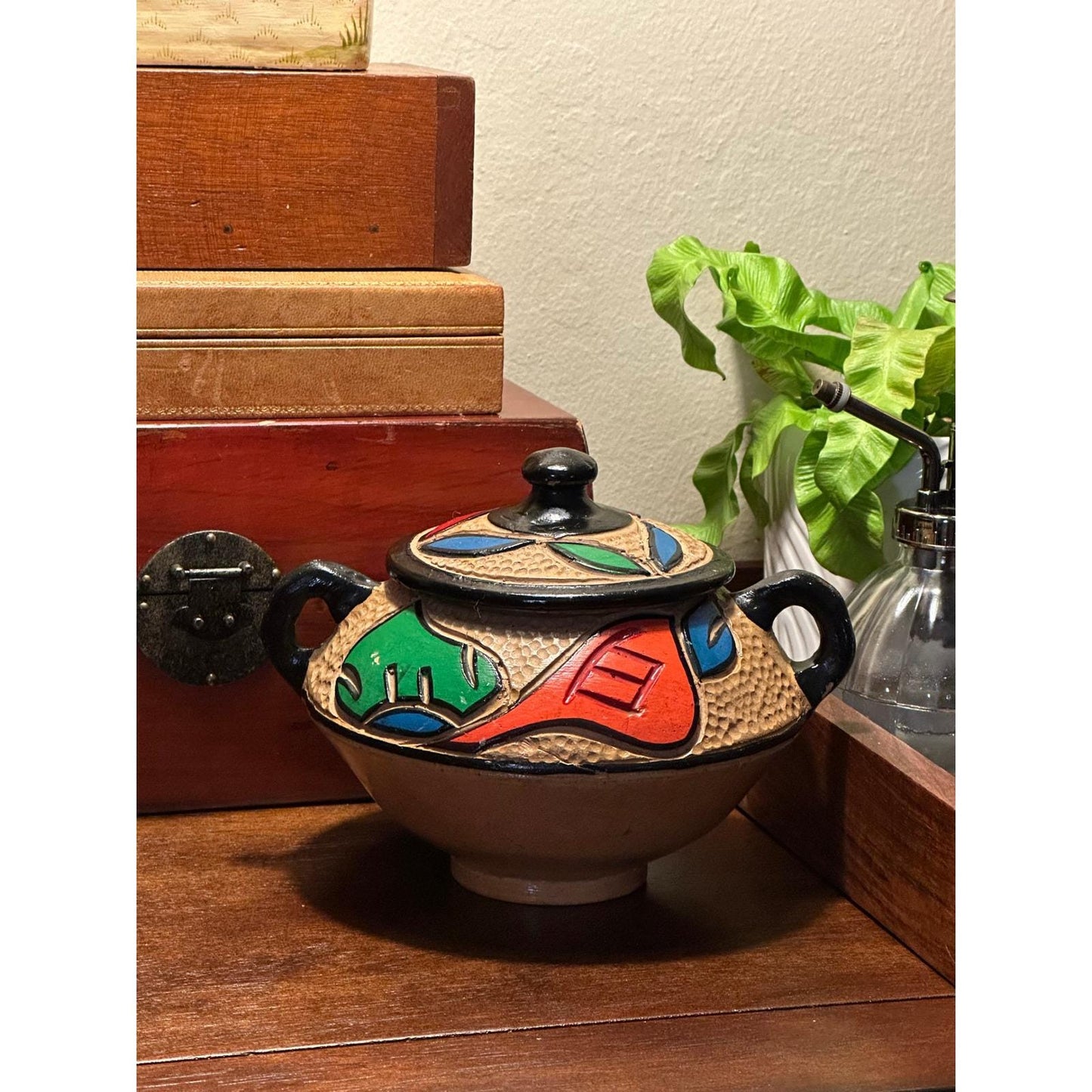 Handmade Mexican Lidded Pottery Vessel - Hand-Painted Folk Art Ceramic Jar with Cover