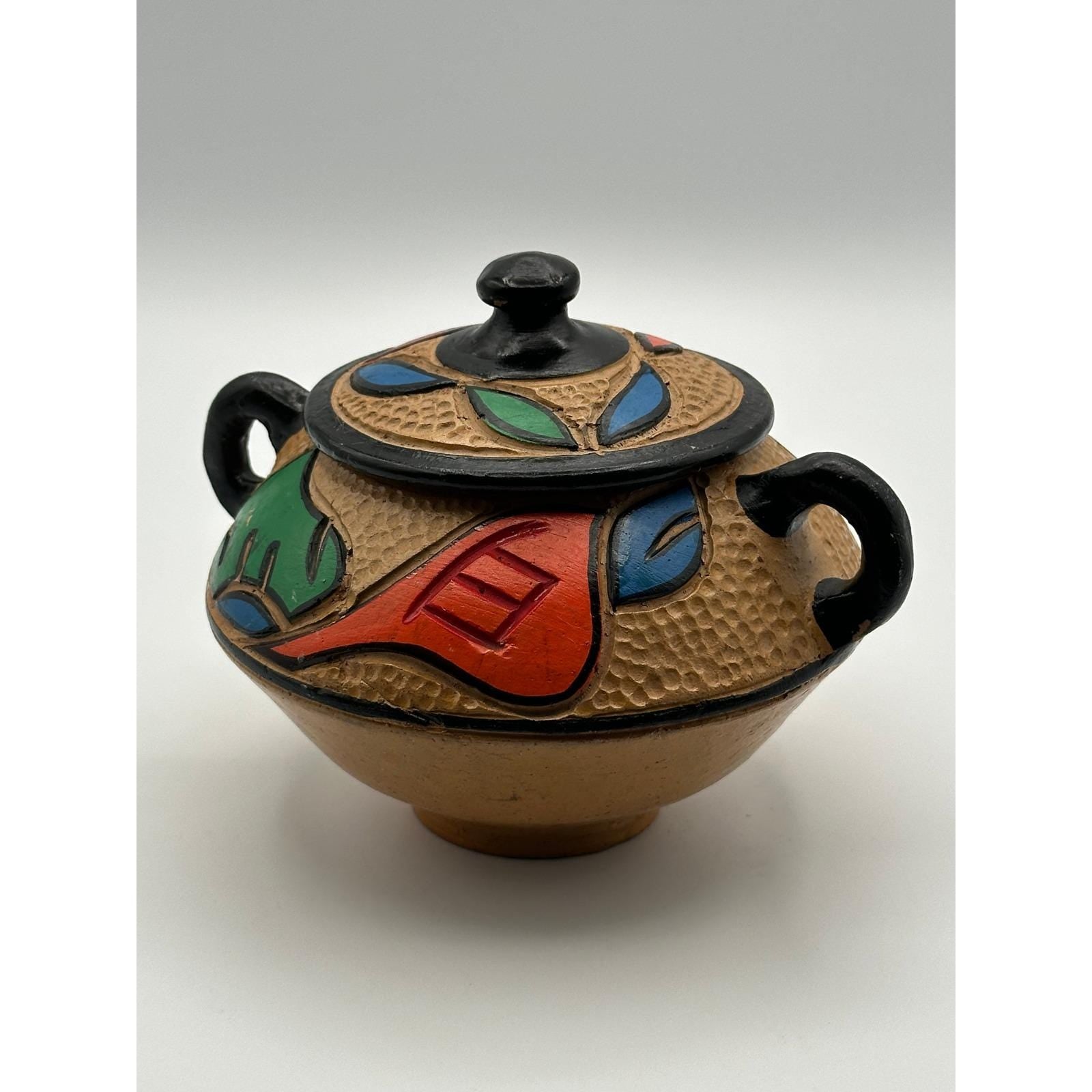 Handmade Mexican Lidded Pottery Vessel - Hand-Painted Folk Art Ceramic Jar with Cover