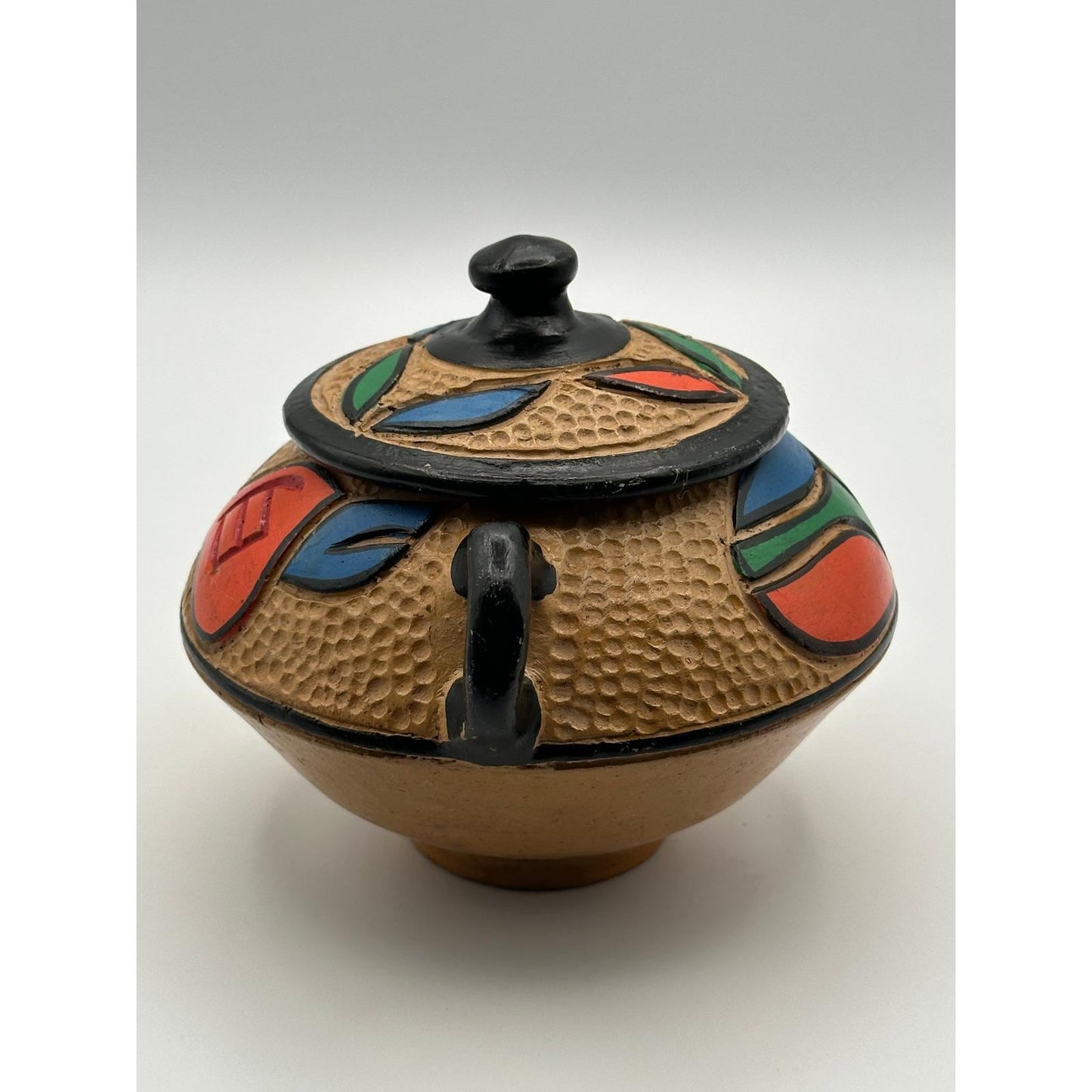 Handmade Mexican Lidded Pottery Vessel - Hand-Painted Folk Art Ceramic Jar with Cover