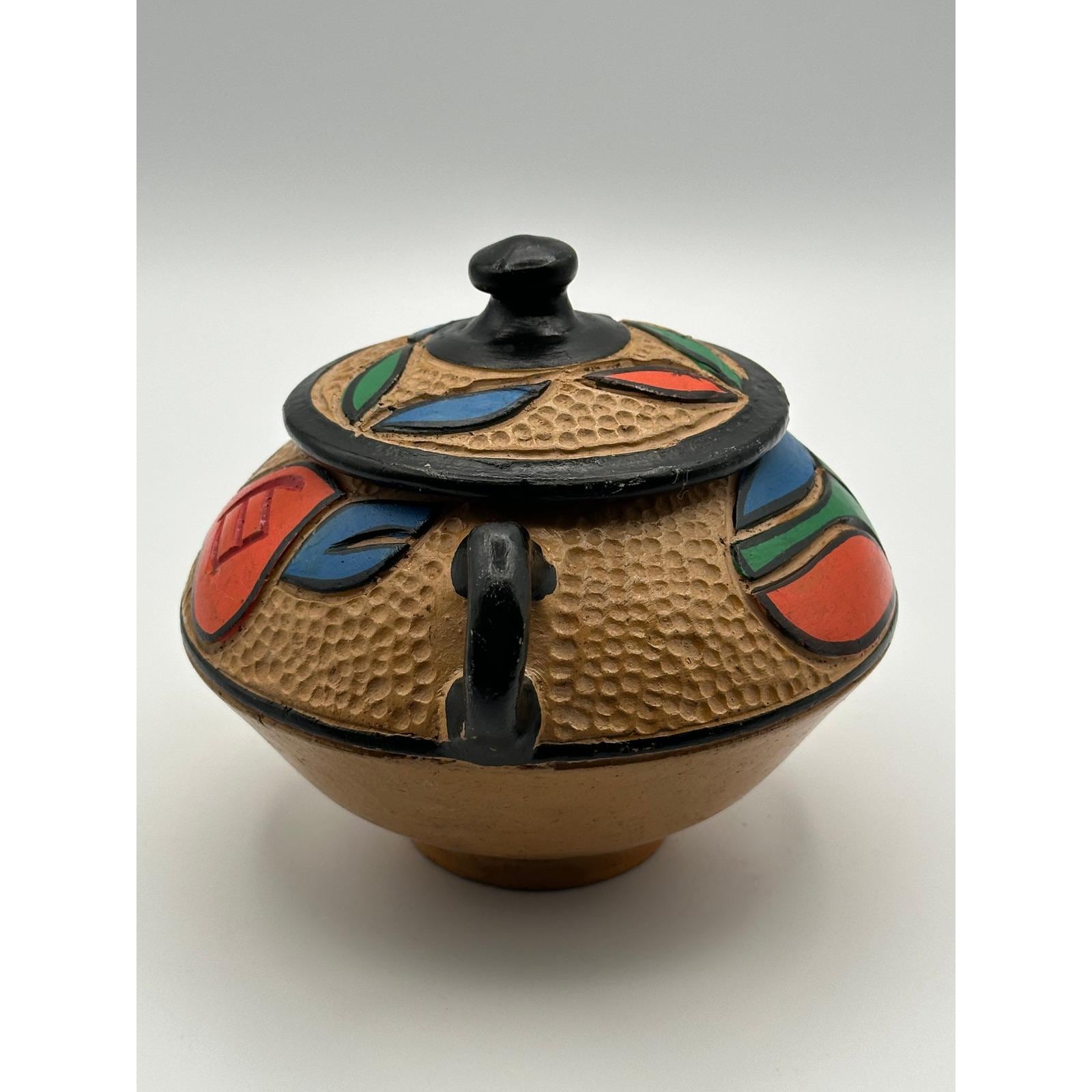 Handmade Mexican Lidded Pottery Vessel - Hand-Painted Folk Art Ceramic Jar with Cover