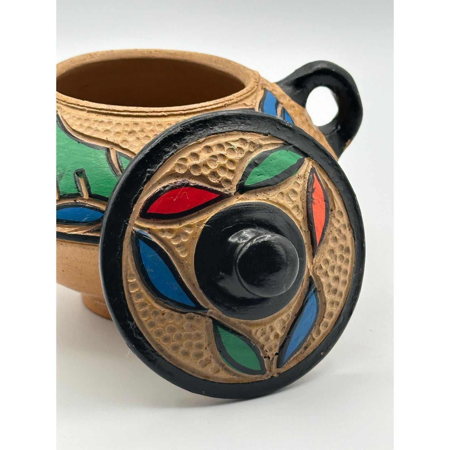 Handmade Mexican Lidded Pottery Vessel - Hand-Painted Folk Art Ceramic Jar with Cover