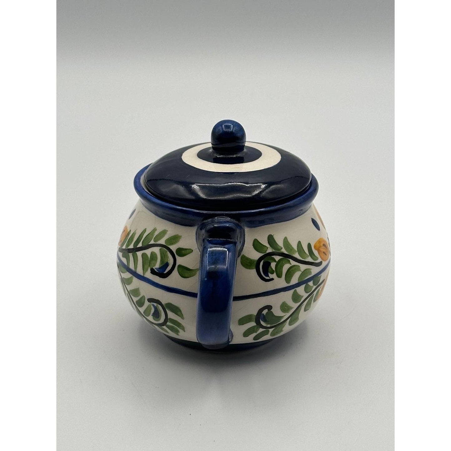 Hand-Painted El Salvador Pottery Sugar Bowl with Lid - Signed El Carte Ceramic Kitchenware