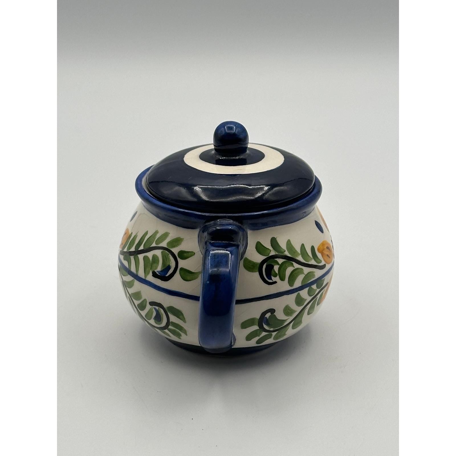 Hand-Painted El Salvador Pottery Sugar Bowl with Lid - Signed El Carte Ceramic Kitchenware