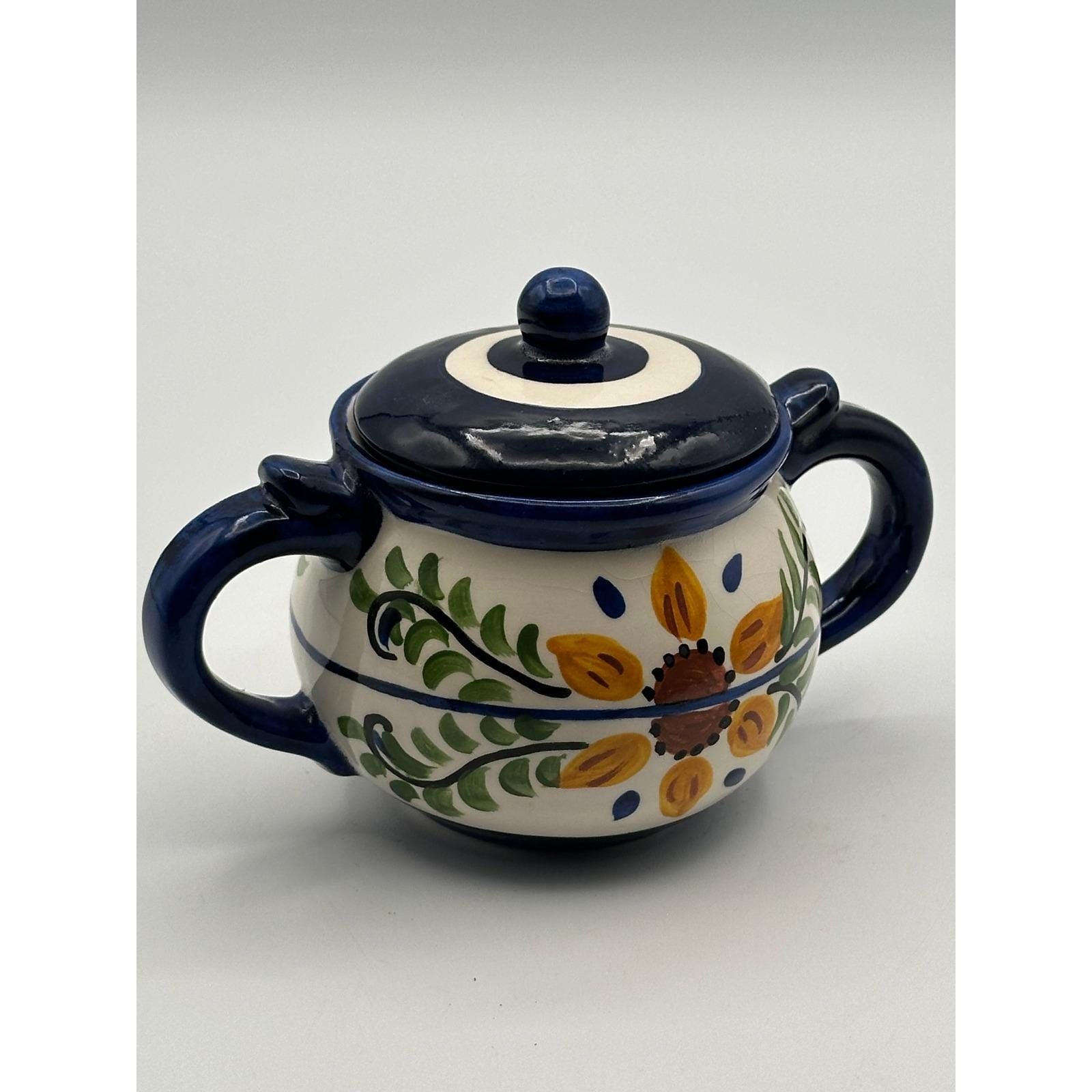 Hand-Painted El Salvador Pottery Sugar Bowl with Lid - Signed El Carte Ceramic Kitchenware