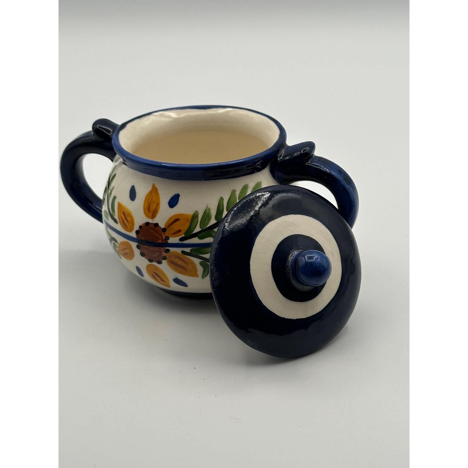 Hand-Painted El Salvador Pottery Sugar Bowl with Lid - Signed El Carte Ceramic Kitchenware