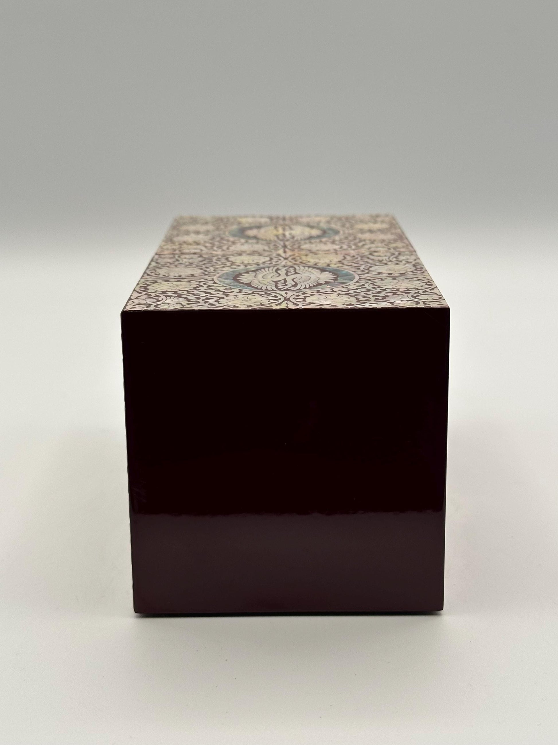 Mother of Pearl Inlay Jewelry Box | Ornate Lacquered Storage Chest | Abalone Asian Vintage Decorative Decor