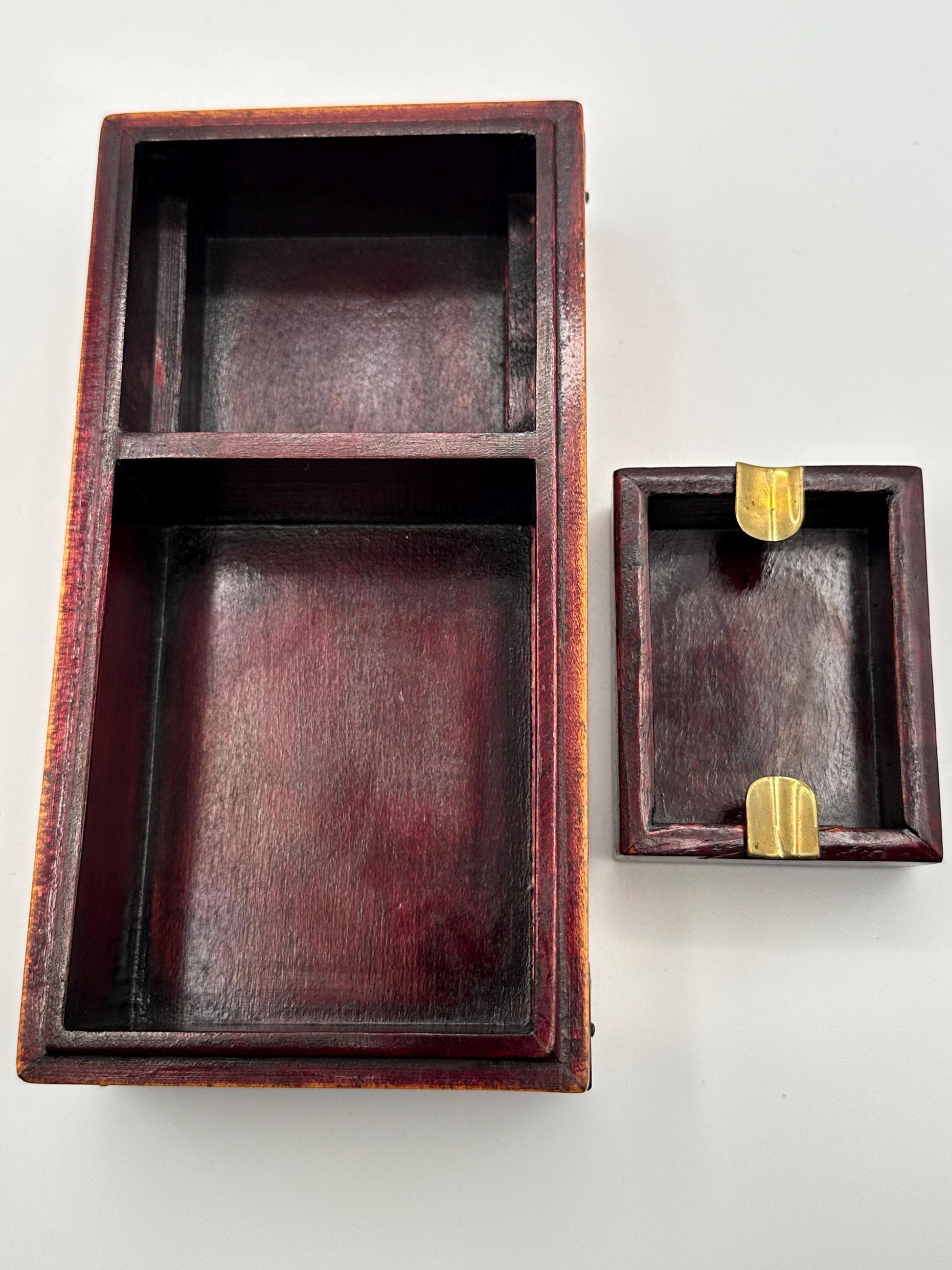 Vintage Wooden Jewelry Box Carved Stone Medallion Asian Style Decorative Keepsake Storage