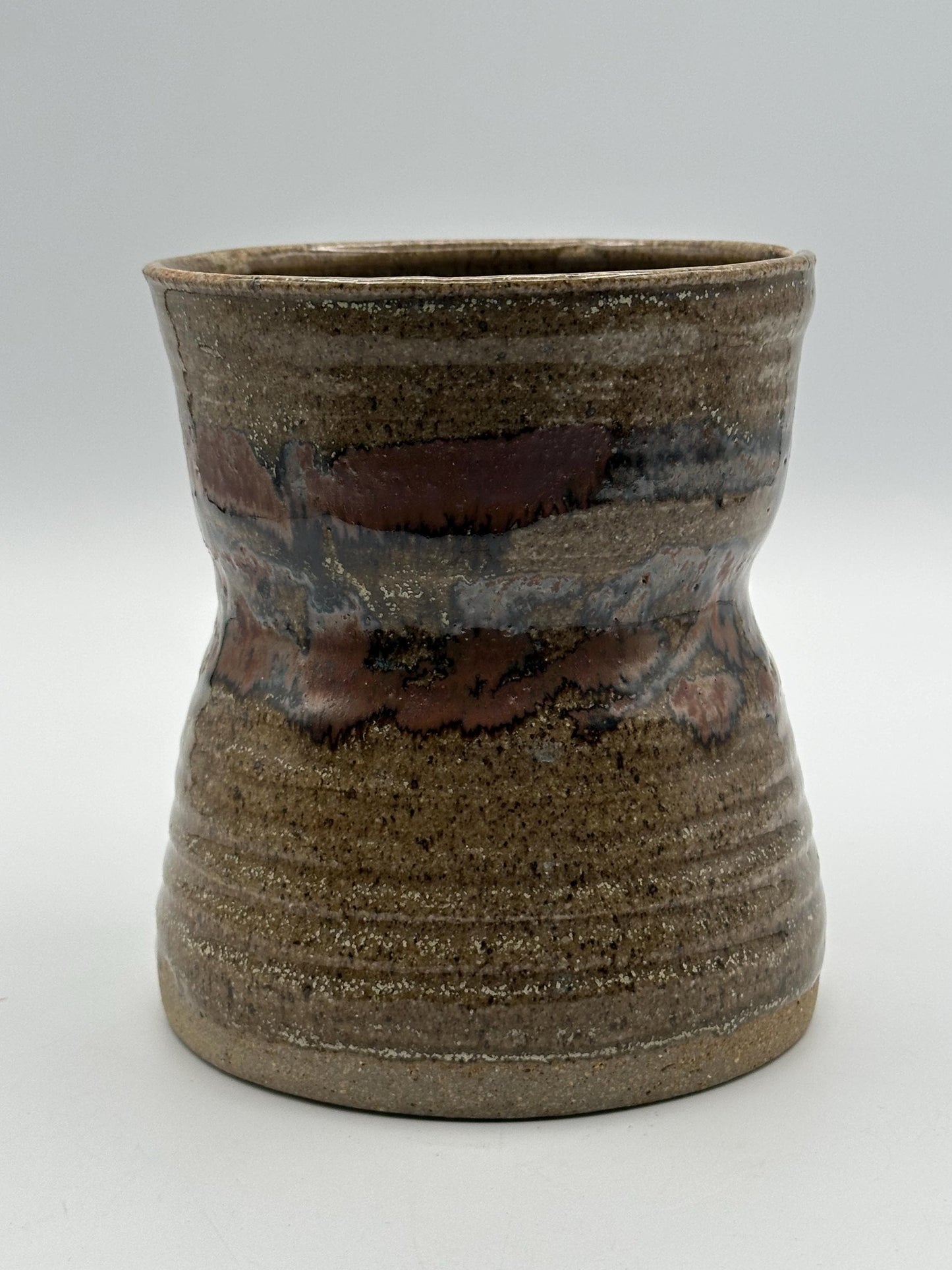 Artisanal Rustic Pottery Vase: Earthy Brown & Red Glazed Ceramic Stoneware for Home Decor