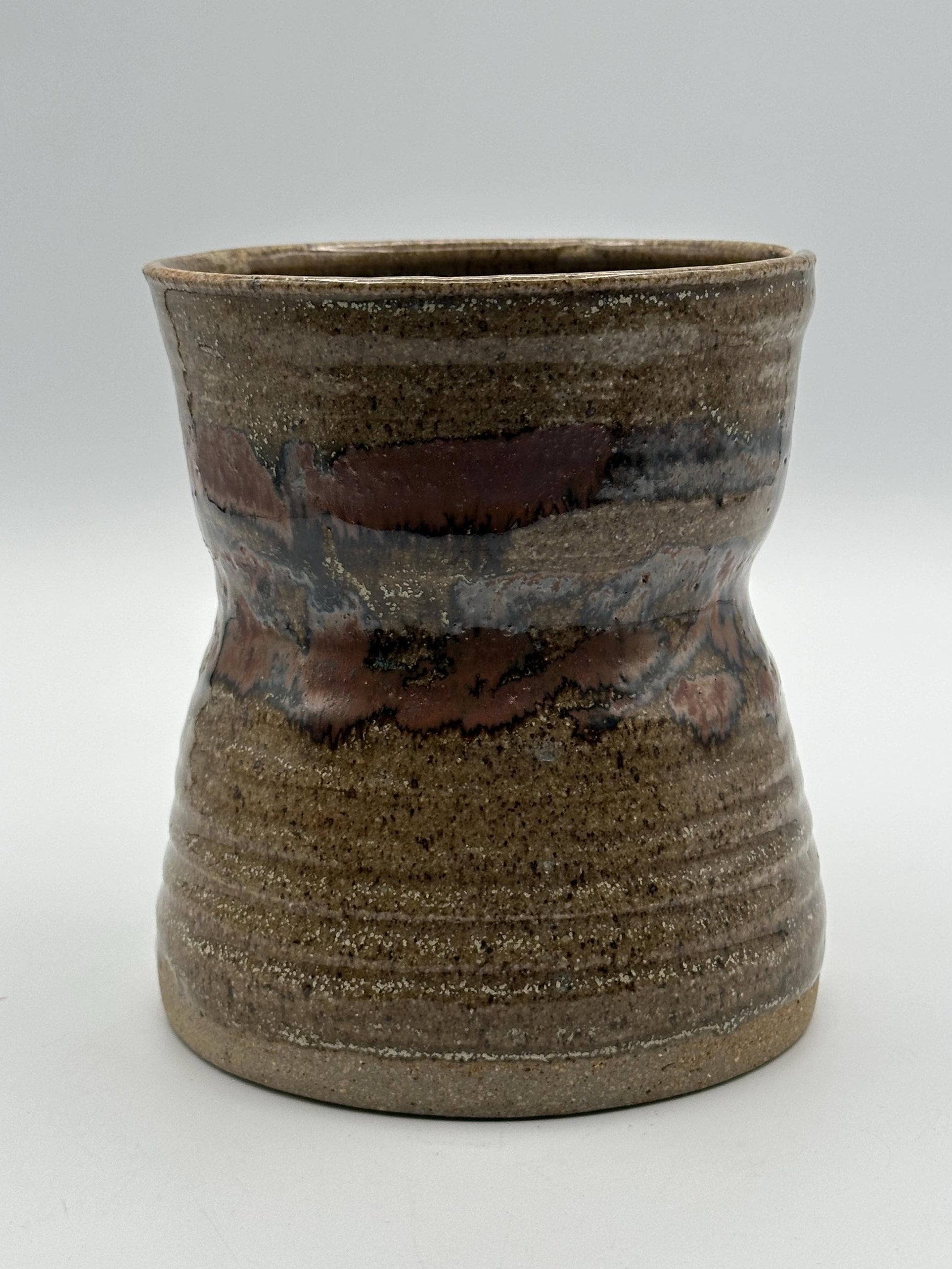 Artisanal Rustic Pottery Vase: Earthy Brown & Red Glazed Ceramic Stoneware for Home Decor