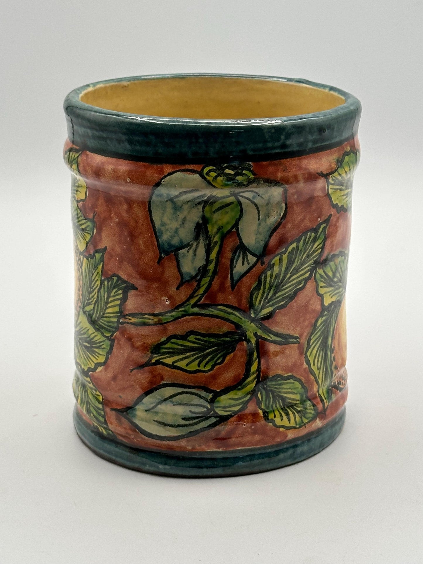 Vibrant Hand-Painted Mexican Ceramic Canister - Fruit & Leaf Motif Pottery Jar for Kitchen Storage