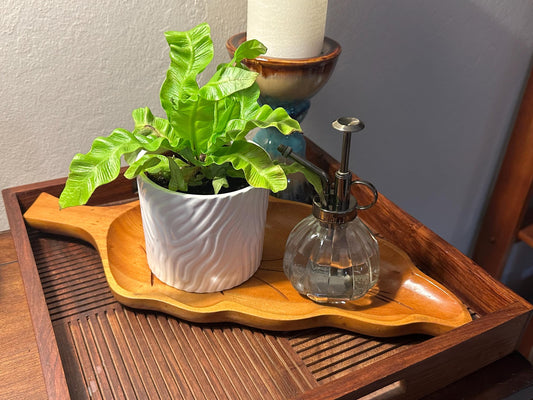 Vintage Hand Carved Wooden Leaf Bowl Mid Century Modern Rustic Organic Serving Display Decor