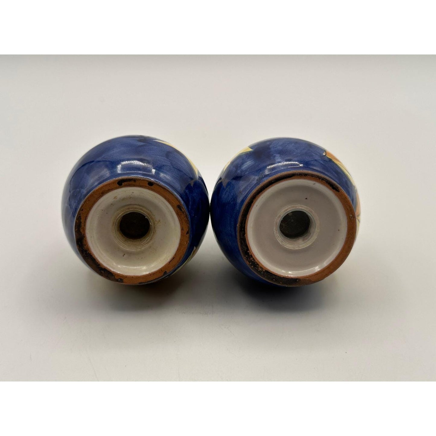 Vintage Italian Ceramic Hand Painted Salt & Pepper Shaker Set with Caddy Made in Italy