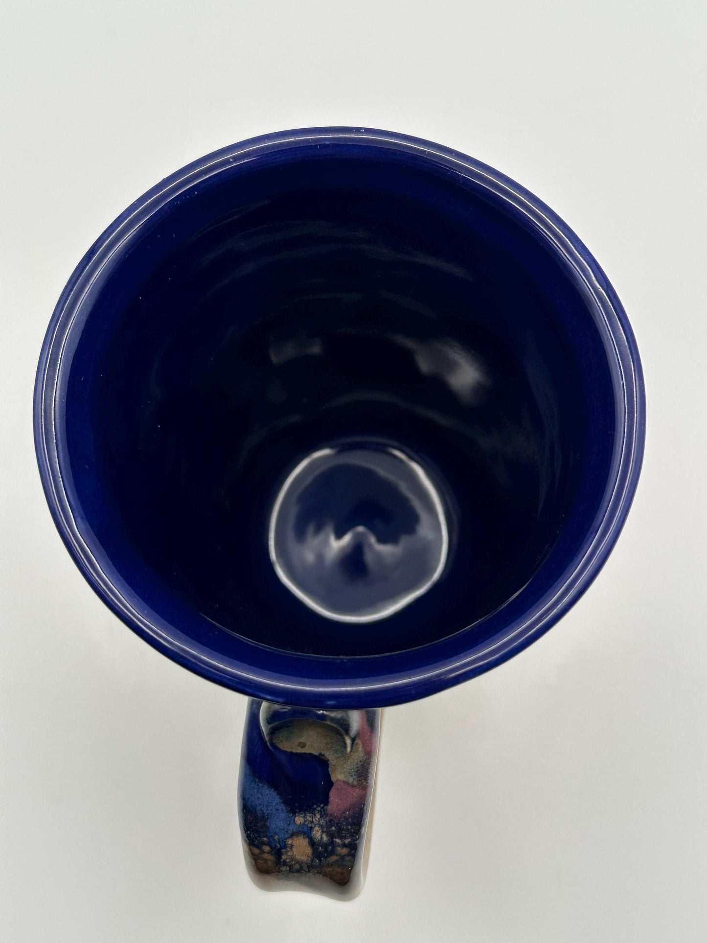 Artist Signed Handmade Studio Pottery Coffee Mug Blue Drip Glaze Ceramic Stoneware Cup