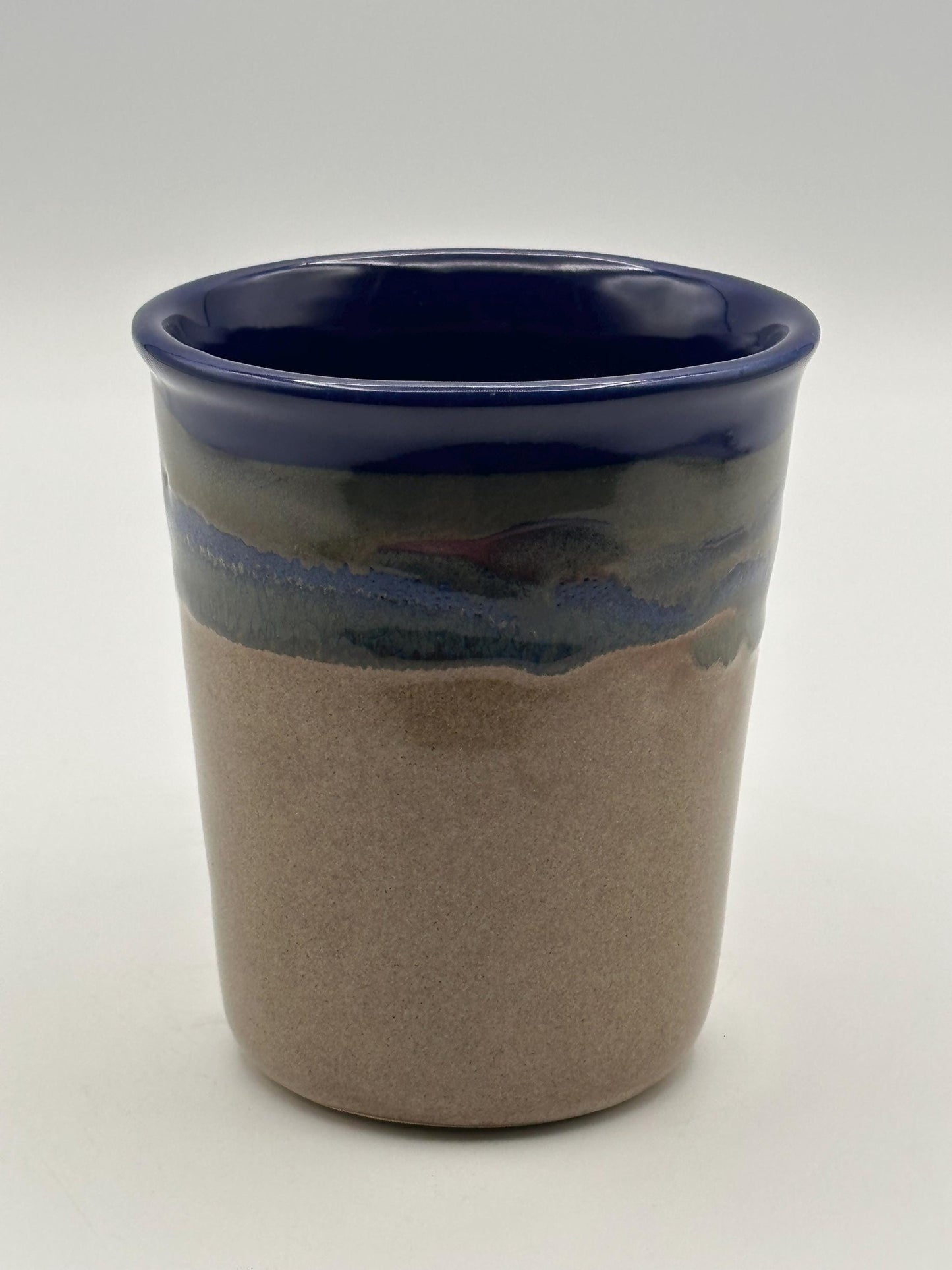 Artist Signed Handmade Studio Pottery Coffee Mug Blue Drip Glaze Ceramic Stoneware Cup