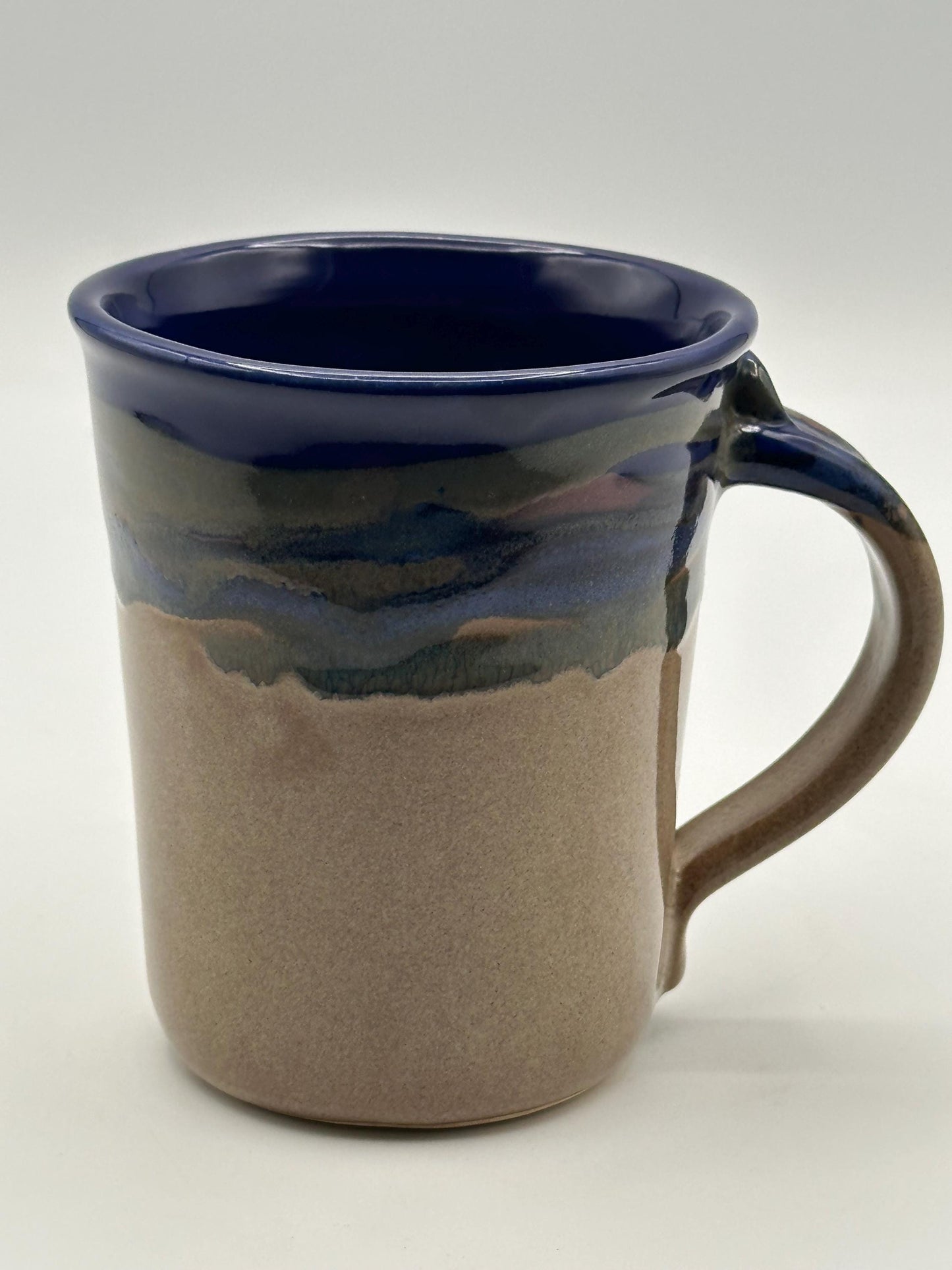 Artist Signed Handmade Studio Pottery Coffee Mug Blue Drip Glaze Ceramic Stoneware Cup