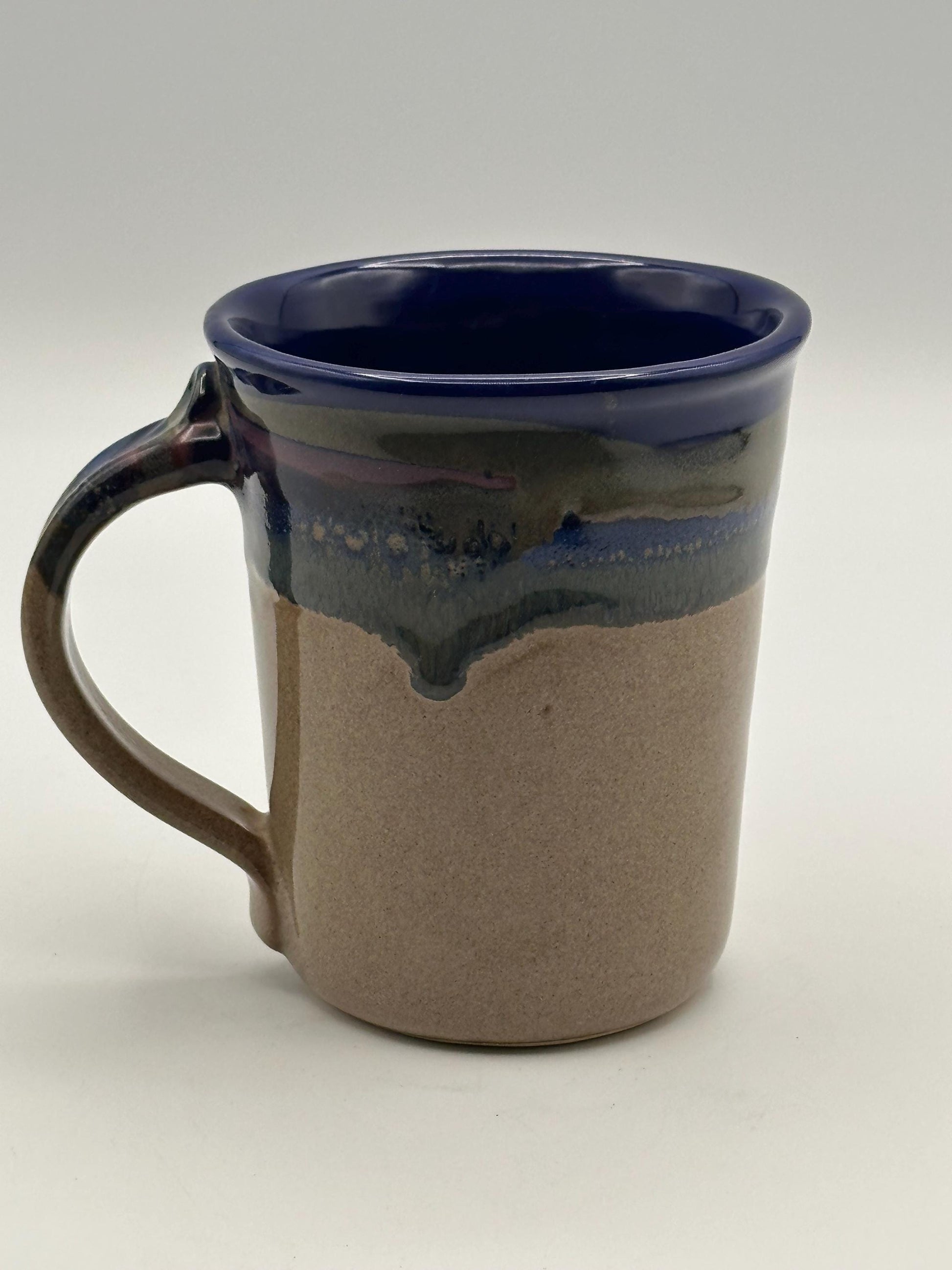 Artist Signed Handmade Studio Pottery Coffee Mug Blue Drip Glaze Ceramic Stoneware Cup