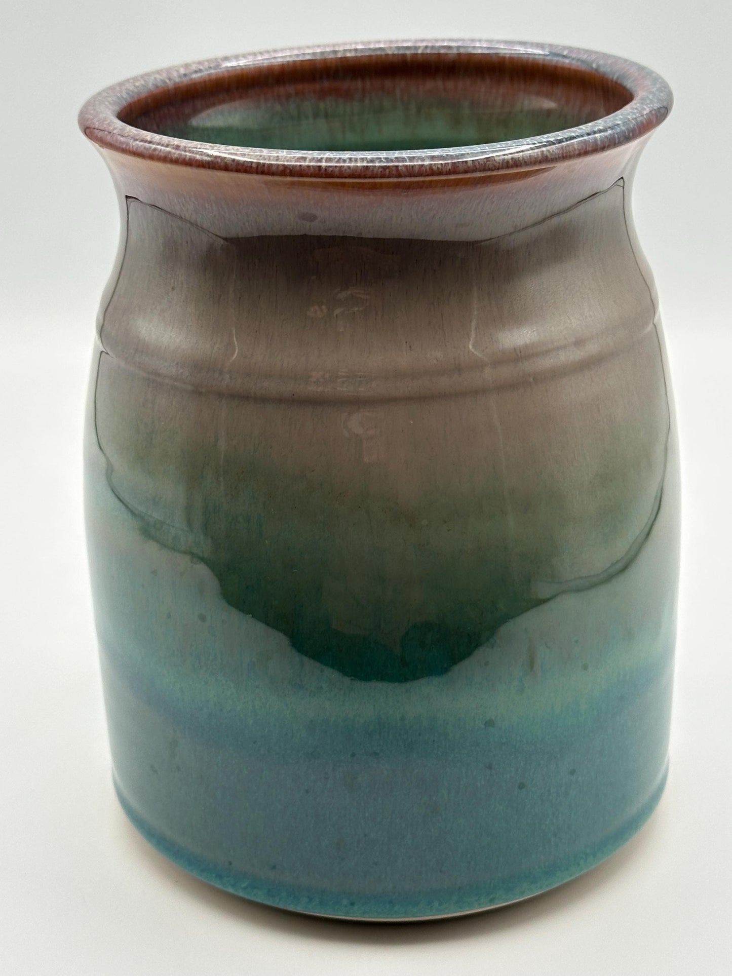 Artist Signed Handmade Pottery Vase Blue Green Brown Drip Glaze 7 Inch Stoneware Ceramic Studio Vessel