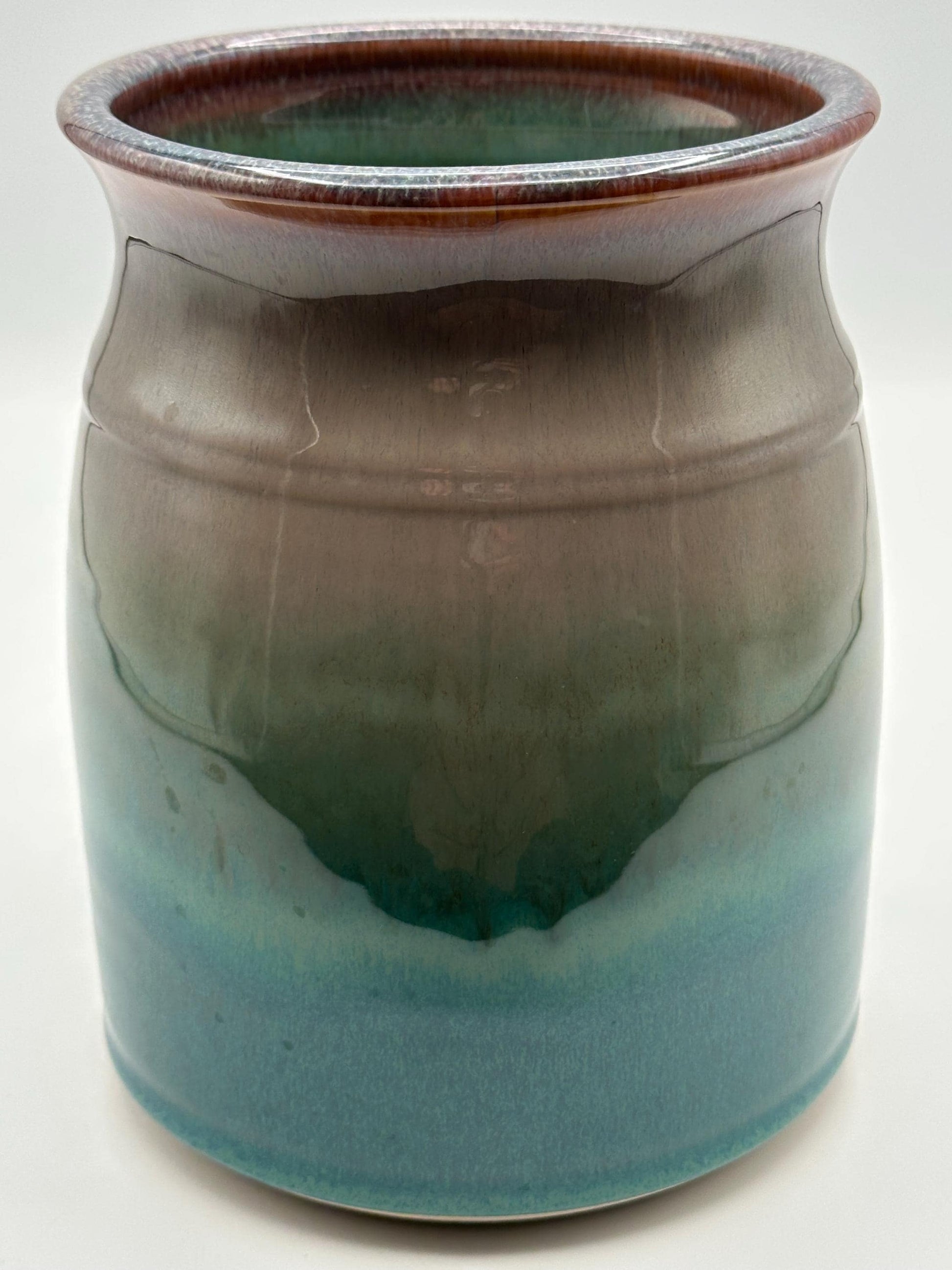 Artist Signed Handmade Pottery Vase Blue Green Brown Drip Glaze 7 Inch Stoneware Ceramic Studio Vessel